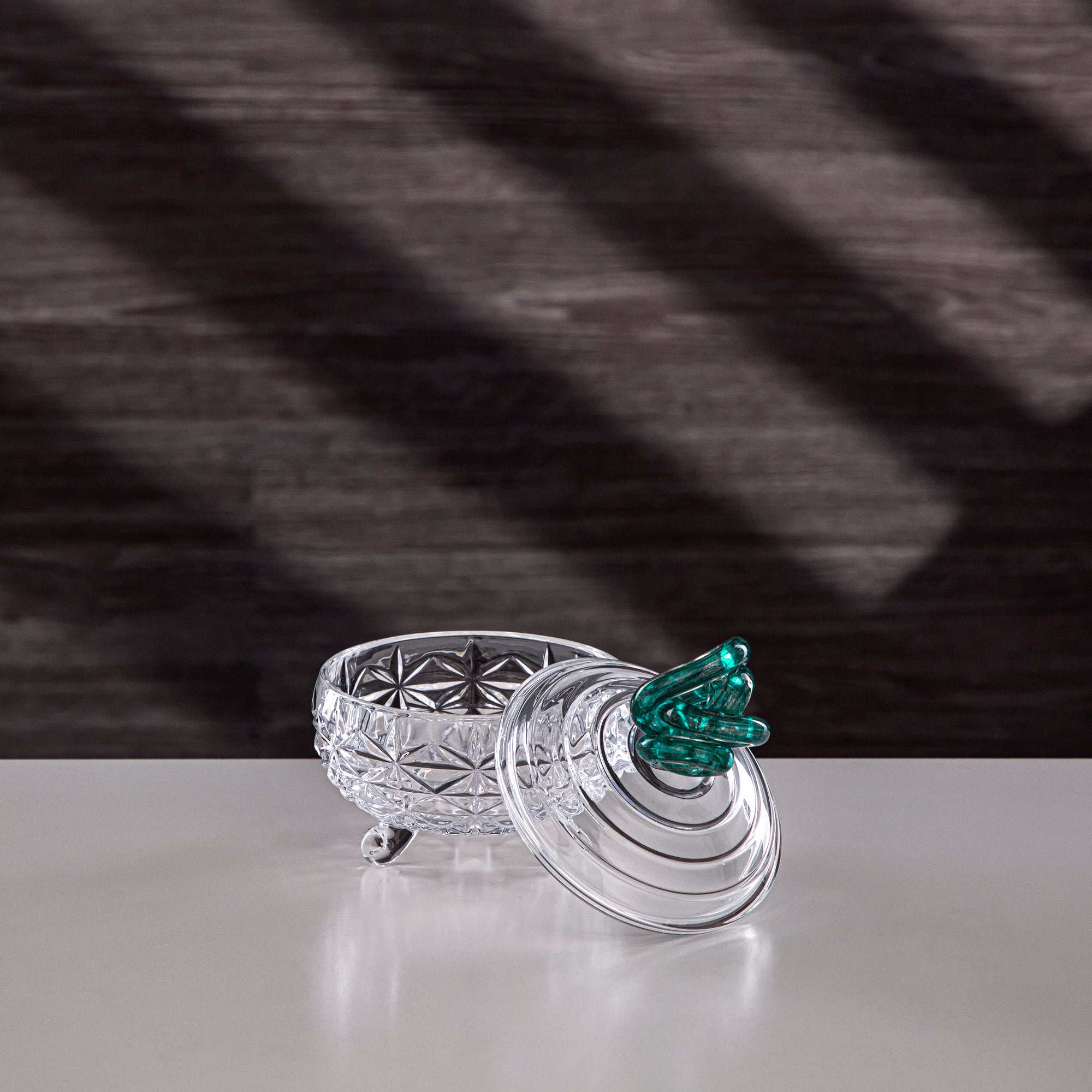 Almarjan Sugar Bowl 10cm Glass Clear with Turquoise Knot