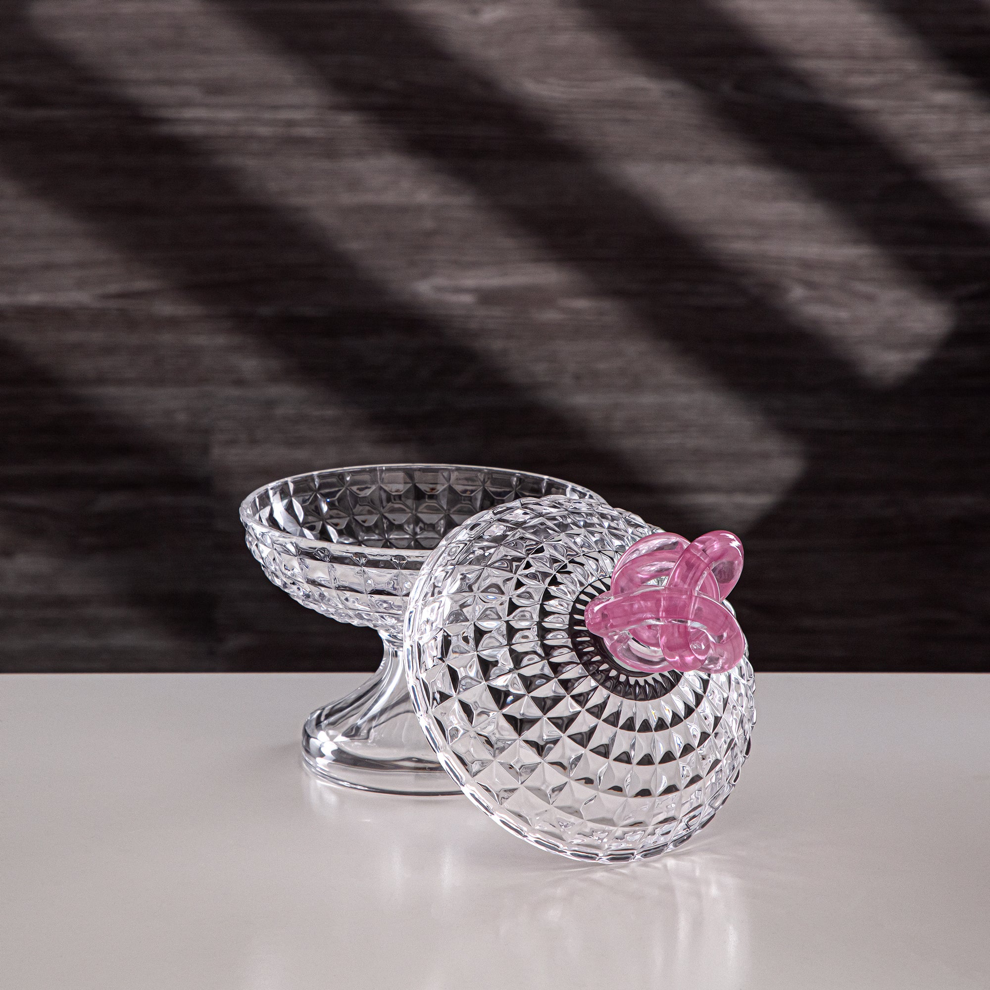 Almarjan Candy Bowl 14.5cm Glass Clear with Pink Knot