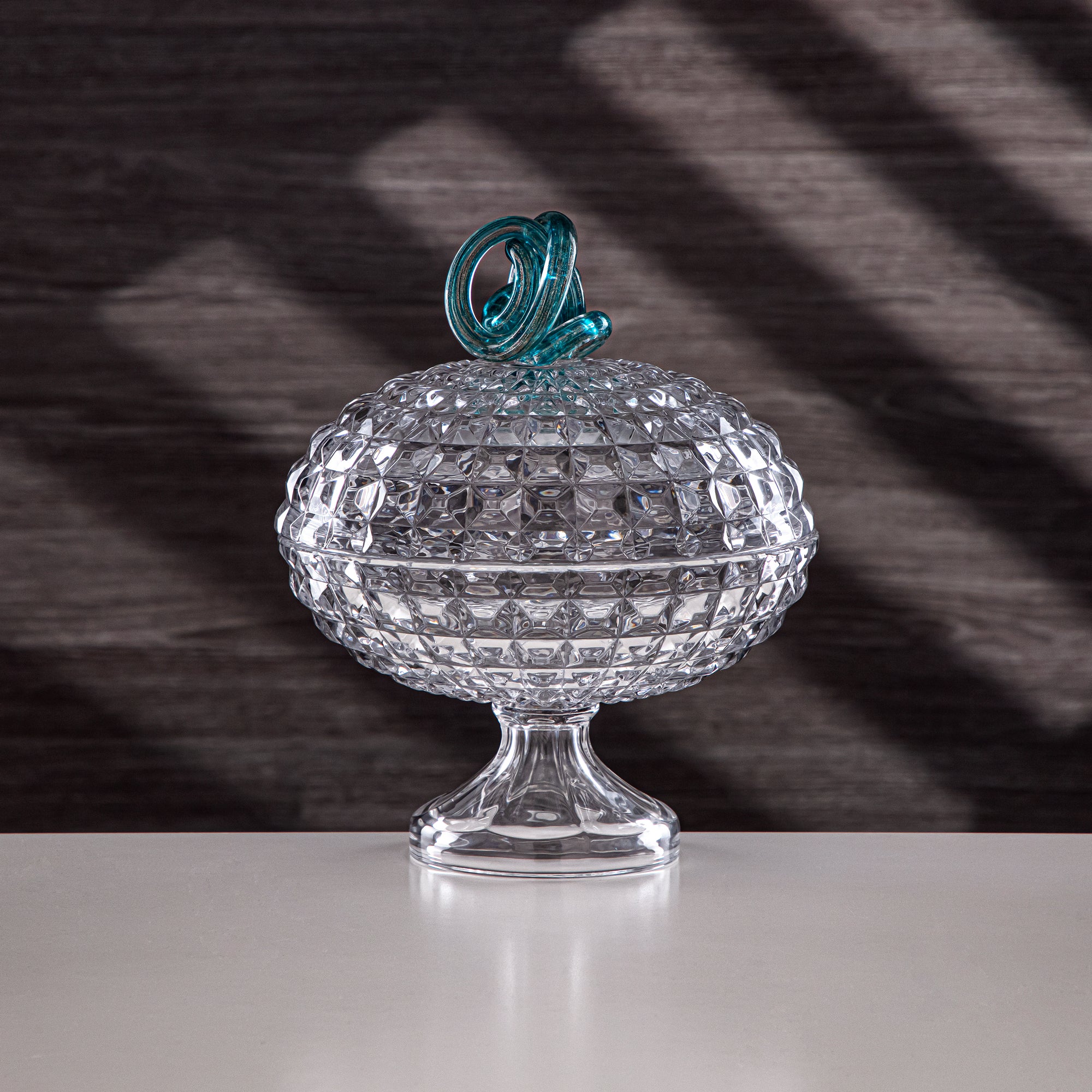 Almarjan Candy Bowl 20cm Glass Clear with Turquoise Knot