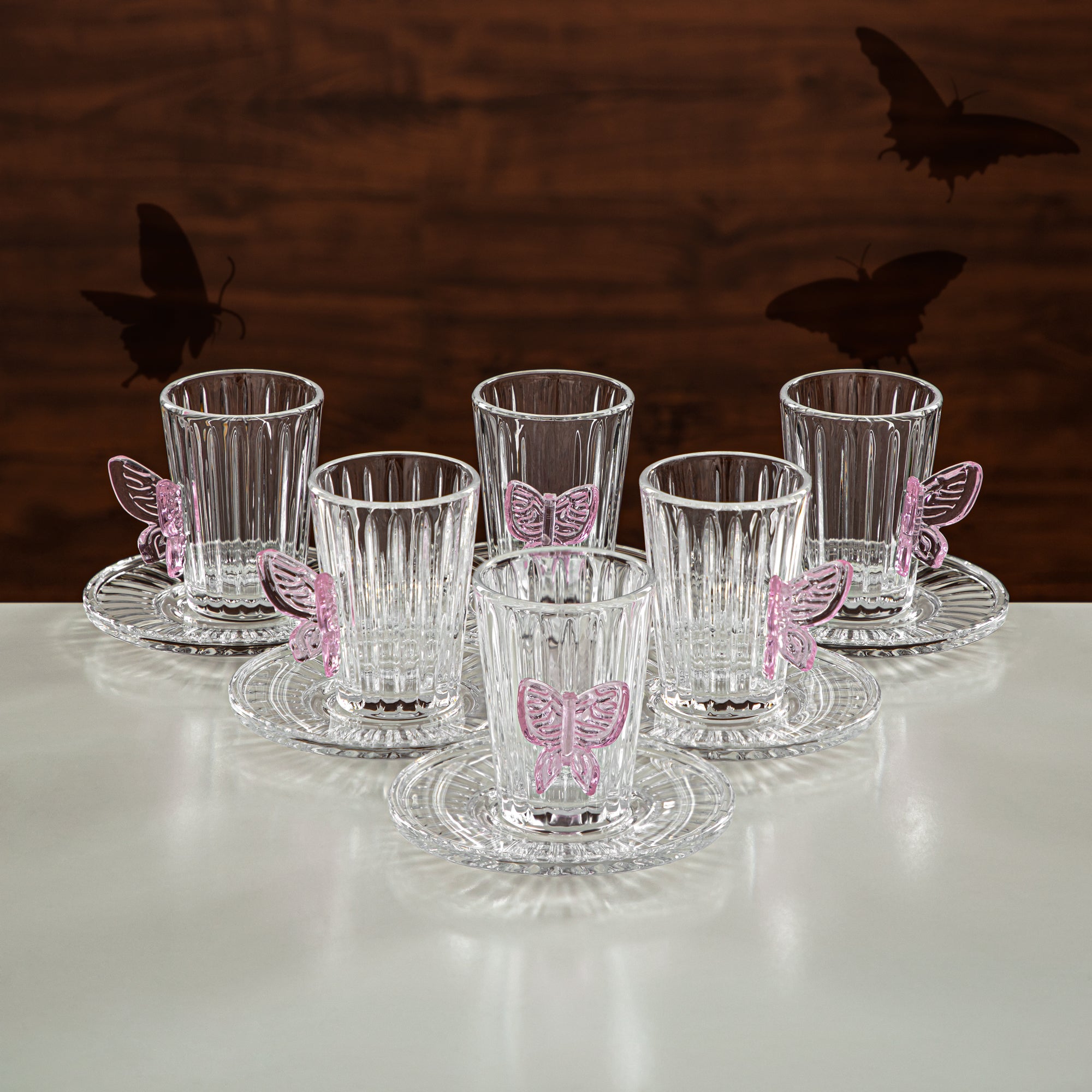 Almarjan Tea Set 6 Pieces Glass Clear & Pink (44118-S/12-BG) Elegant Hosting Pieces