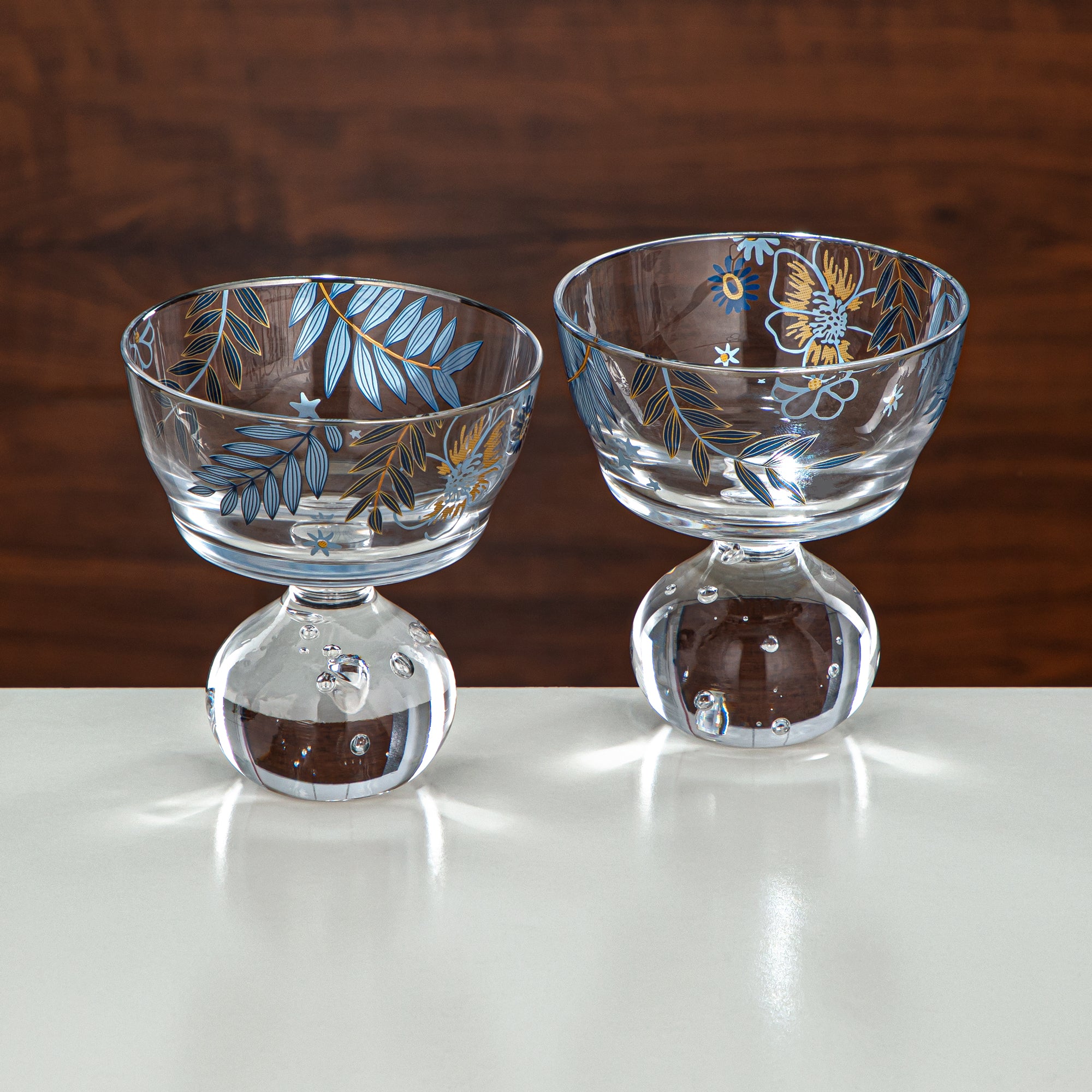 Almarjan Ice Cream Cup Set Printed Glass 3 Pieces (8387-5-12196) – Blue Botanical Dessert Collection