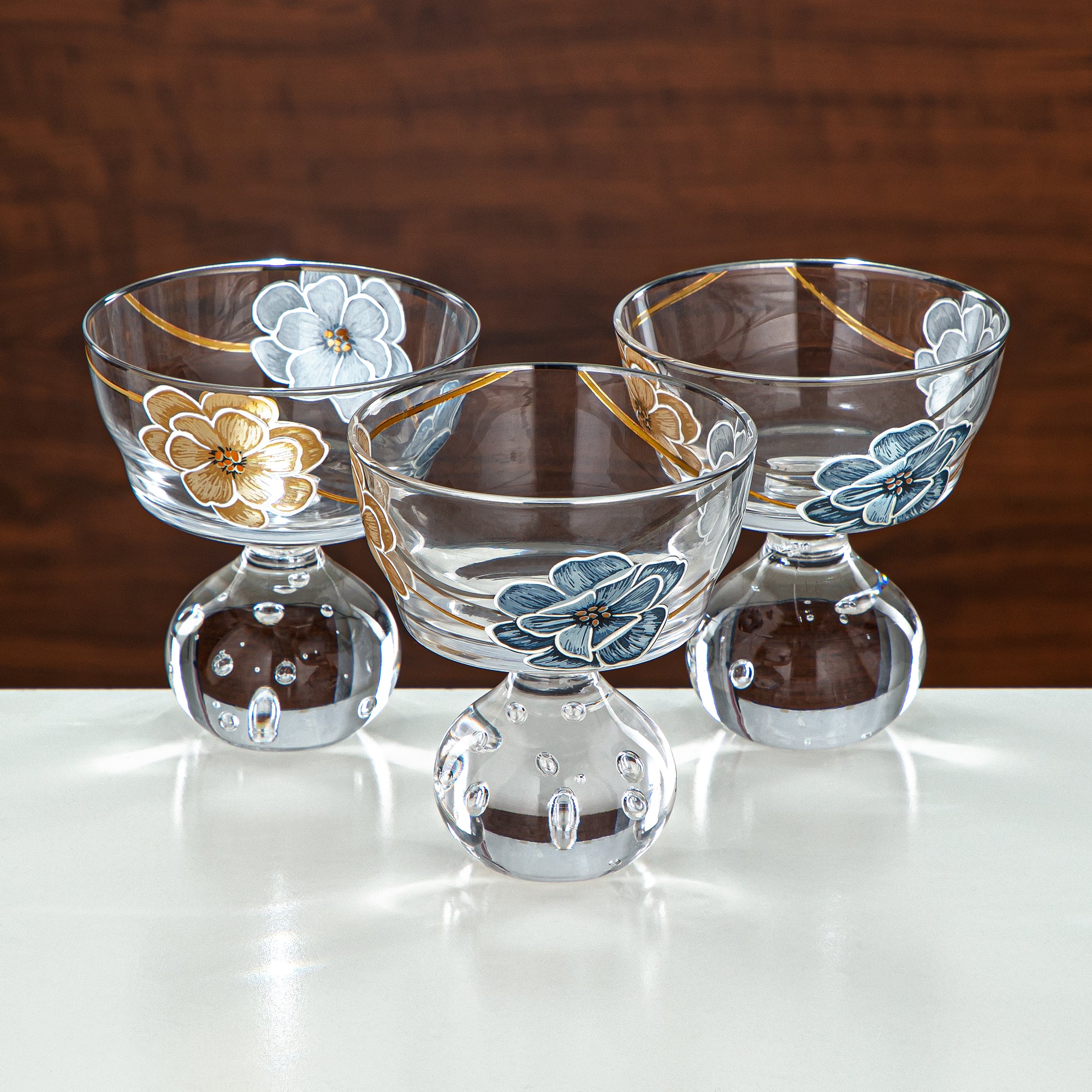 Almarjan Ice Cream Cup Set Printed Glass 3 Pieces (8387-5-12256) – Elegant Floral Dessert Collection