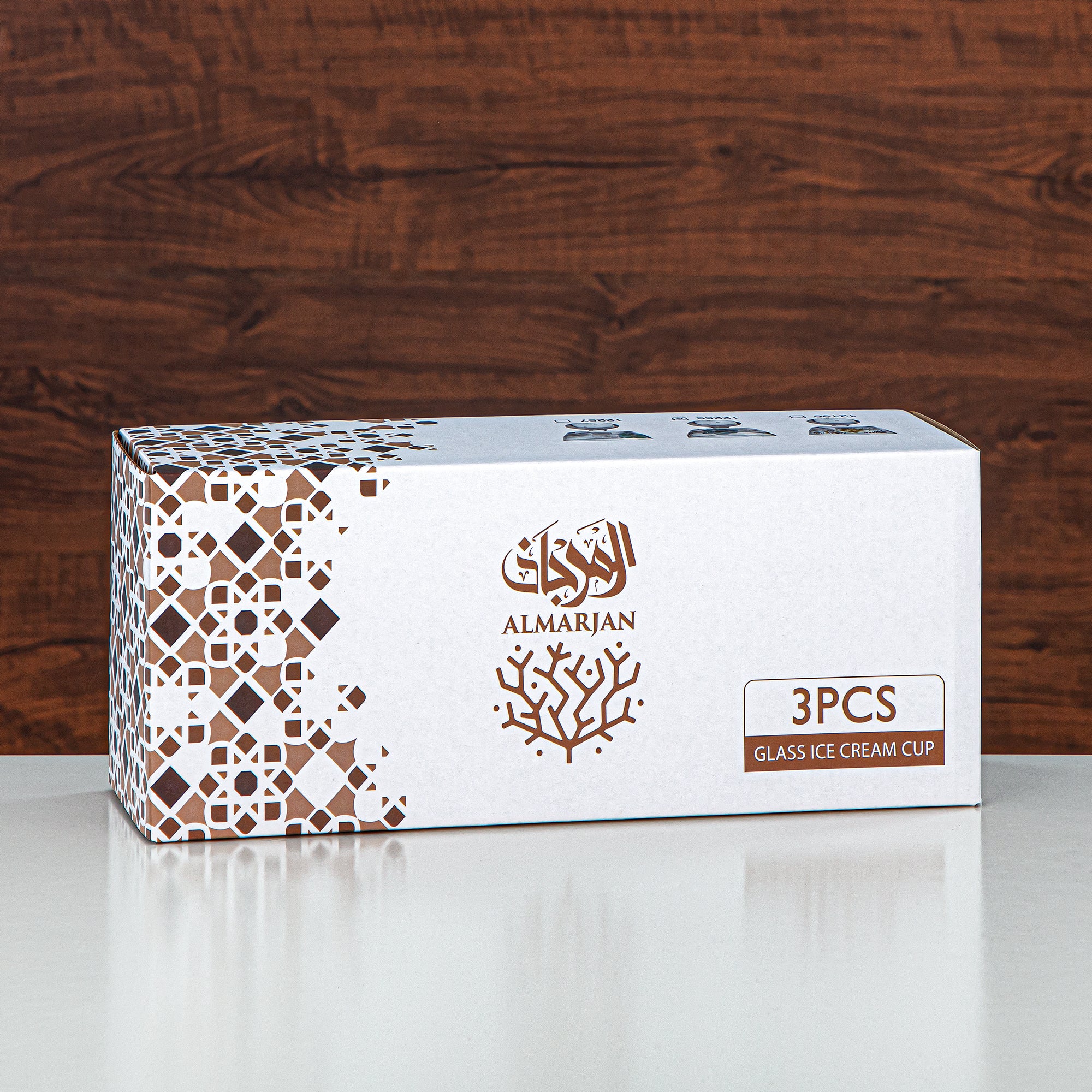 مجموعة أكواب آيس كريم المرجان زجاج مطبوع 3 قطع (8387-5-12257) – مجموعة حلويات إيميرالد بلوم