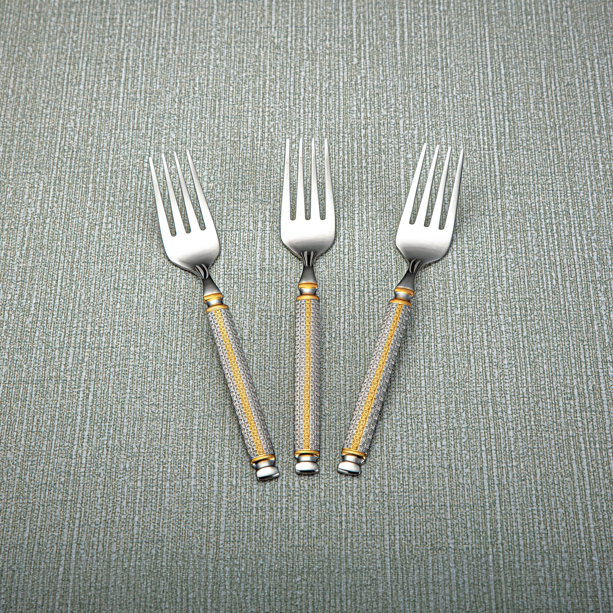 Almarjan Stainless Steel 3 Pieces Tea Fork Set Silver & Gold - CUT0010276