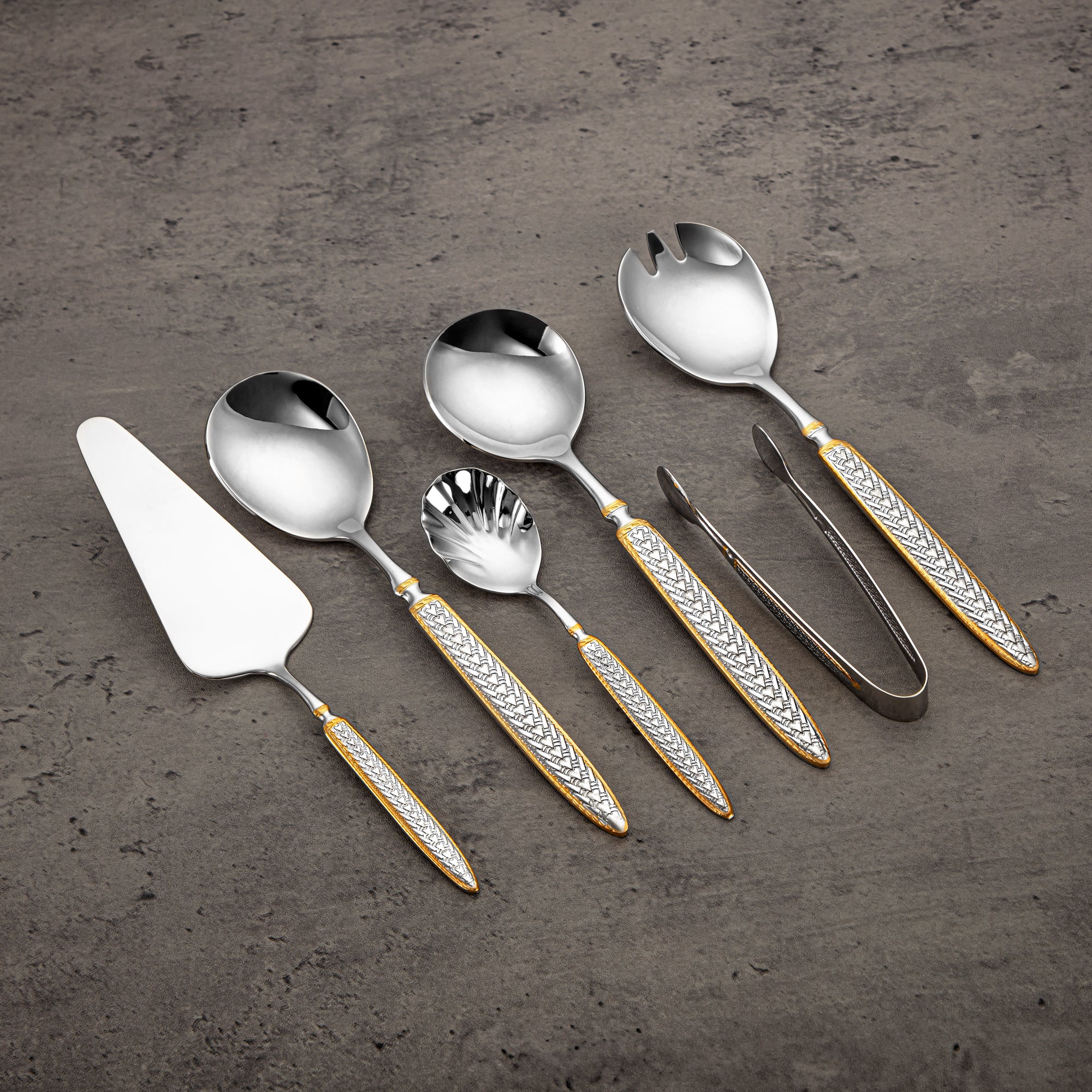 Almarjan Cutlery Set 72 Pieces, Stainless Steel, Leather Case, Silver & Gold (CUT0010431) Elegant Cutlery Set