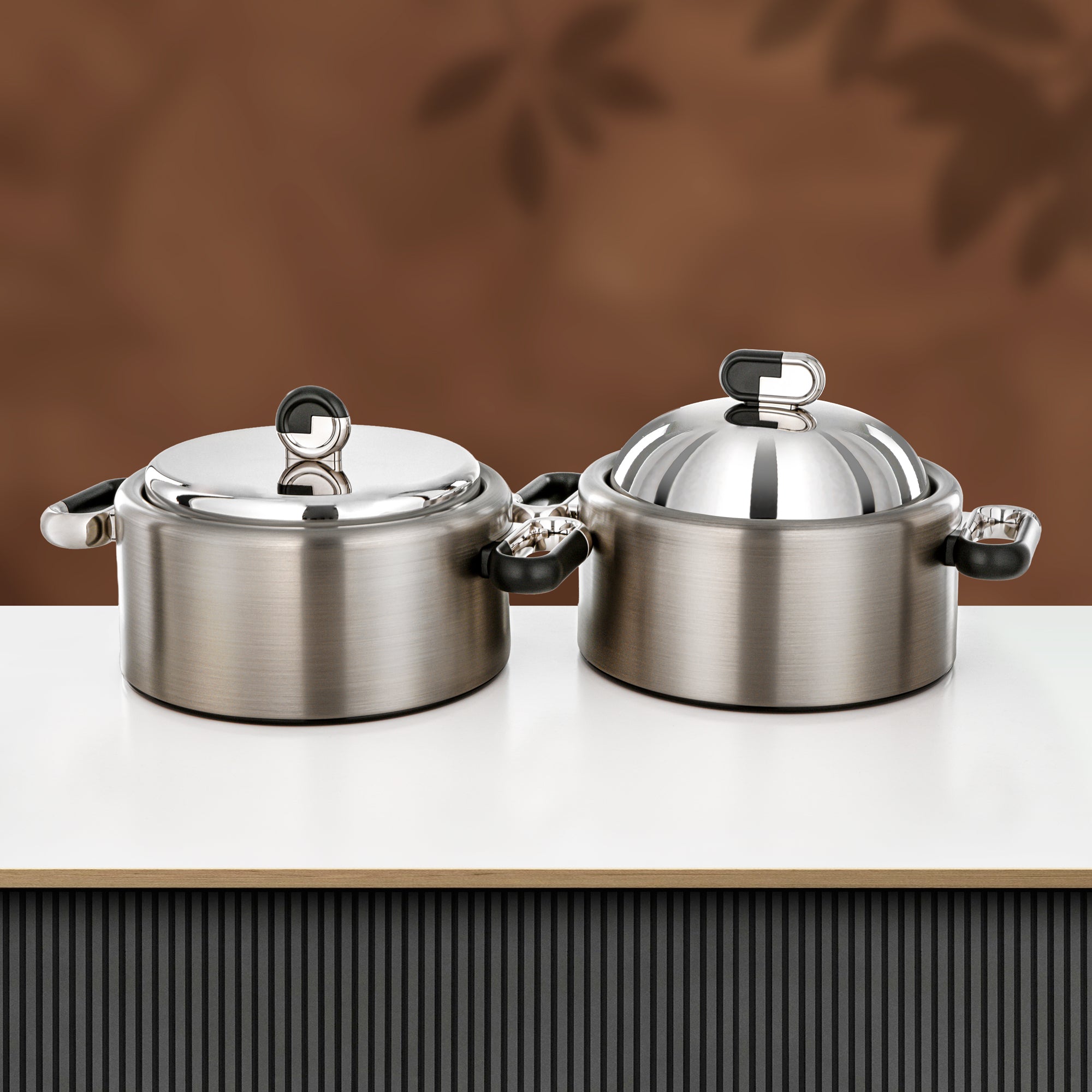 Almarjan 2 Pieces Hot Pot Set, Brushed Matt Nickel & Matt Black