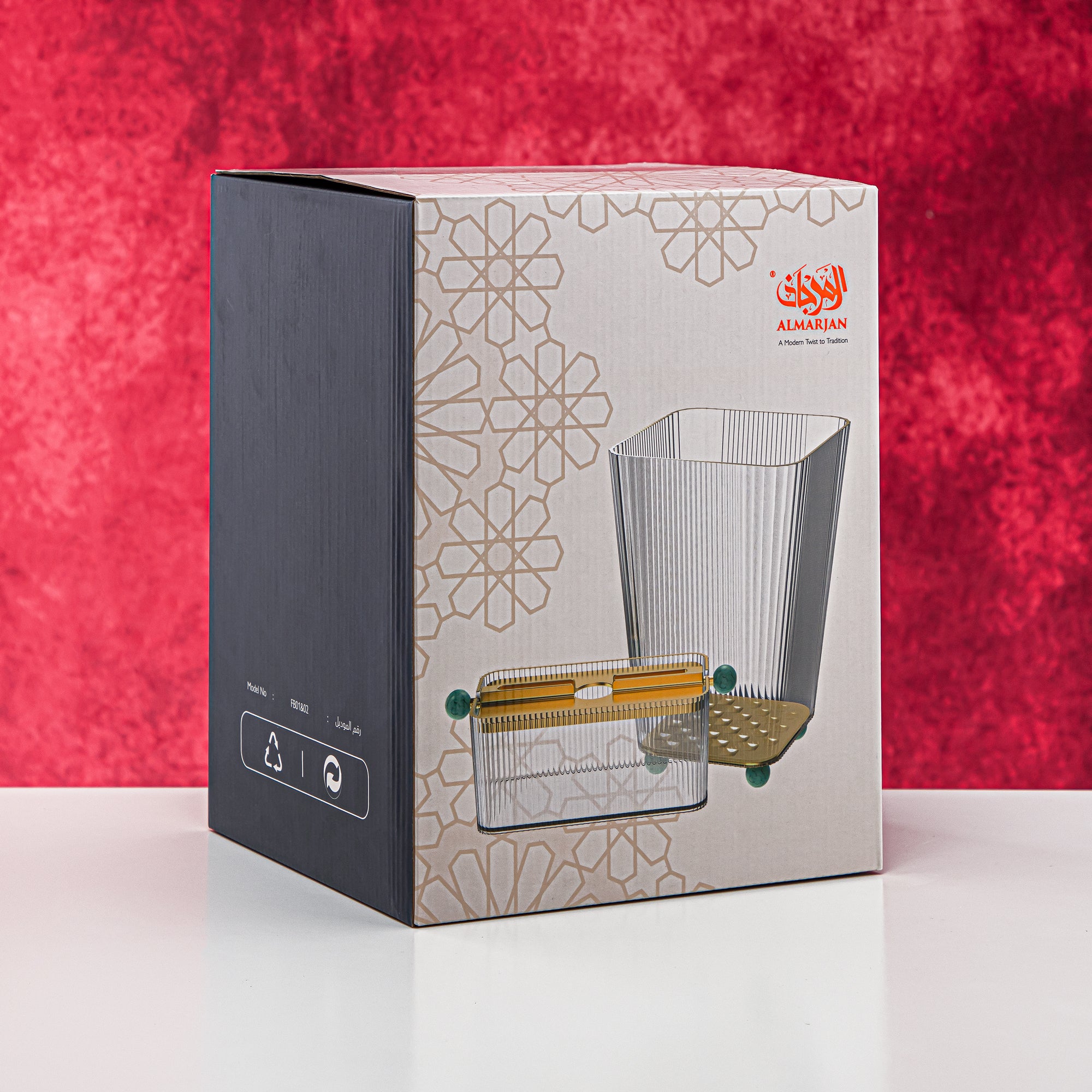 Almarjan 2 Pieces Acrylic Dustbin & Tissue Box Set - FB01/02 DG/G