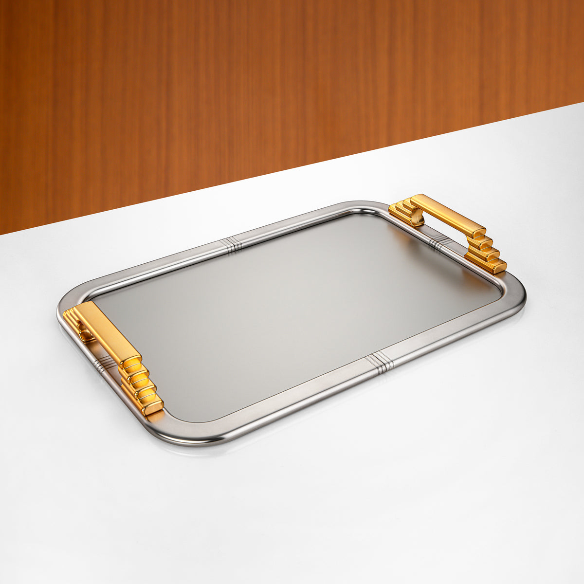 Almarjan Serving Tray 50 cm, Matt Nickel & Matt Gold
