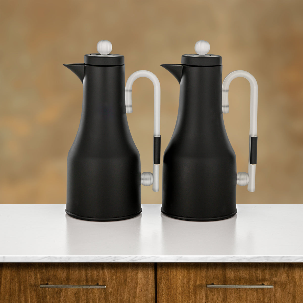 Almarjan 2 Pieces Vacuum Flask Set, Matt Black & Frost Acrylic