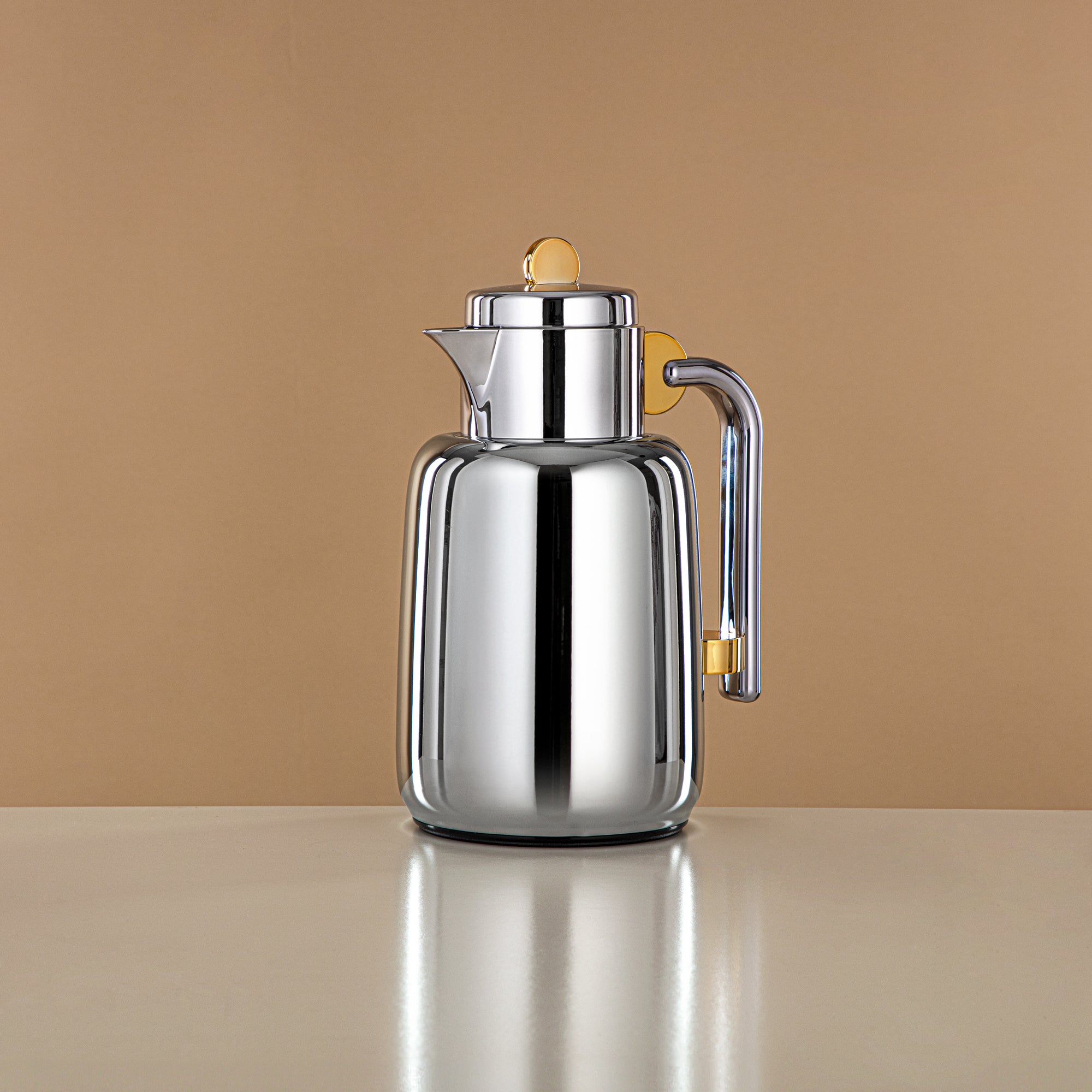 Almarjan Vacuum Flask Set - 0.7L + 1L, Silver & Gold (FG808-070/100 G/C) - For Serving Tea & Coffee