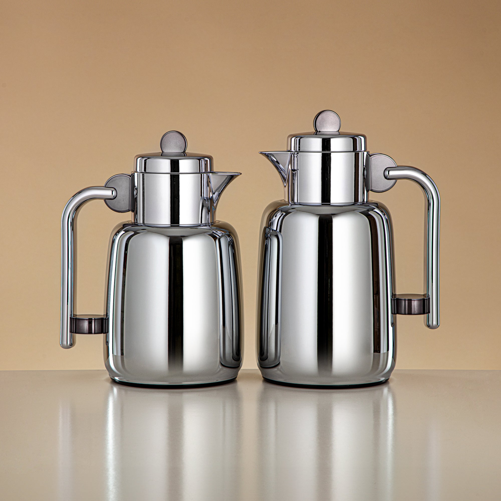 Almarjan Vacuum Flask Set - 0.7L + 1L, Silver & Gun Black (FG808-070/100 GBL/C) - For Serving Tea & Coffee