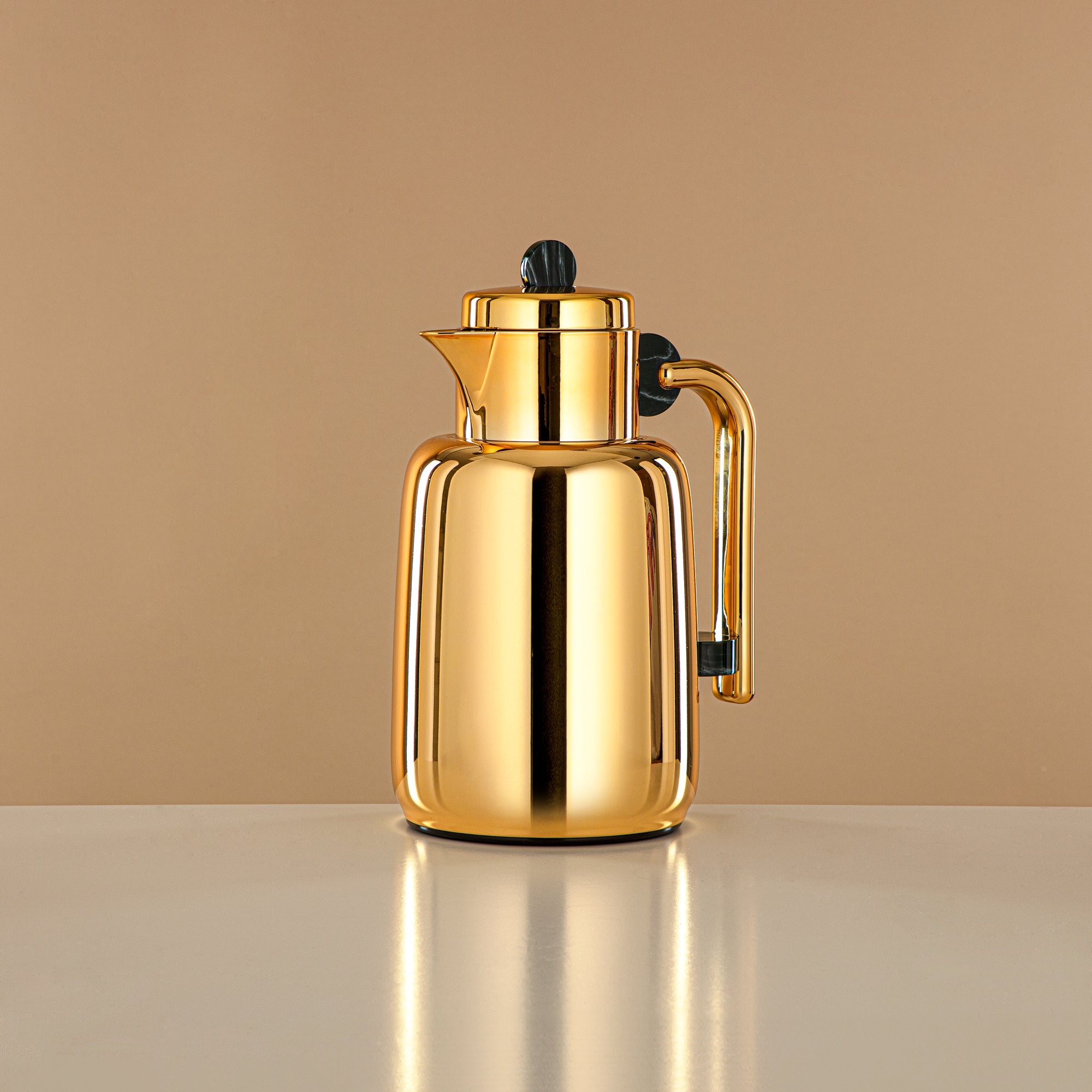 Almarjan Vacuum Flask Set - 0.7L + 1L, Gold & Black/Green Marble (FG808-070/100 GM/G) - For Serving Tea & Coffee