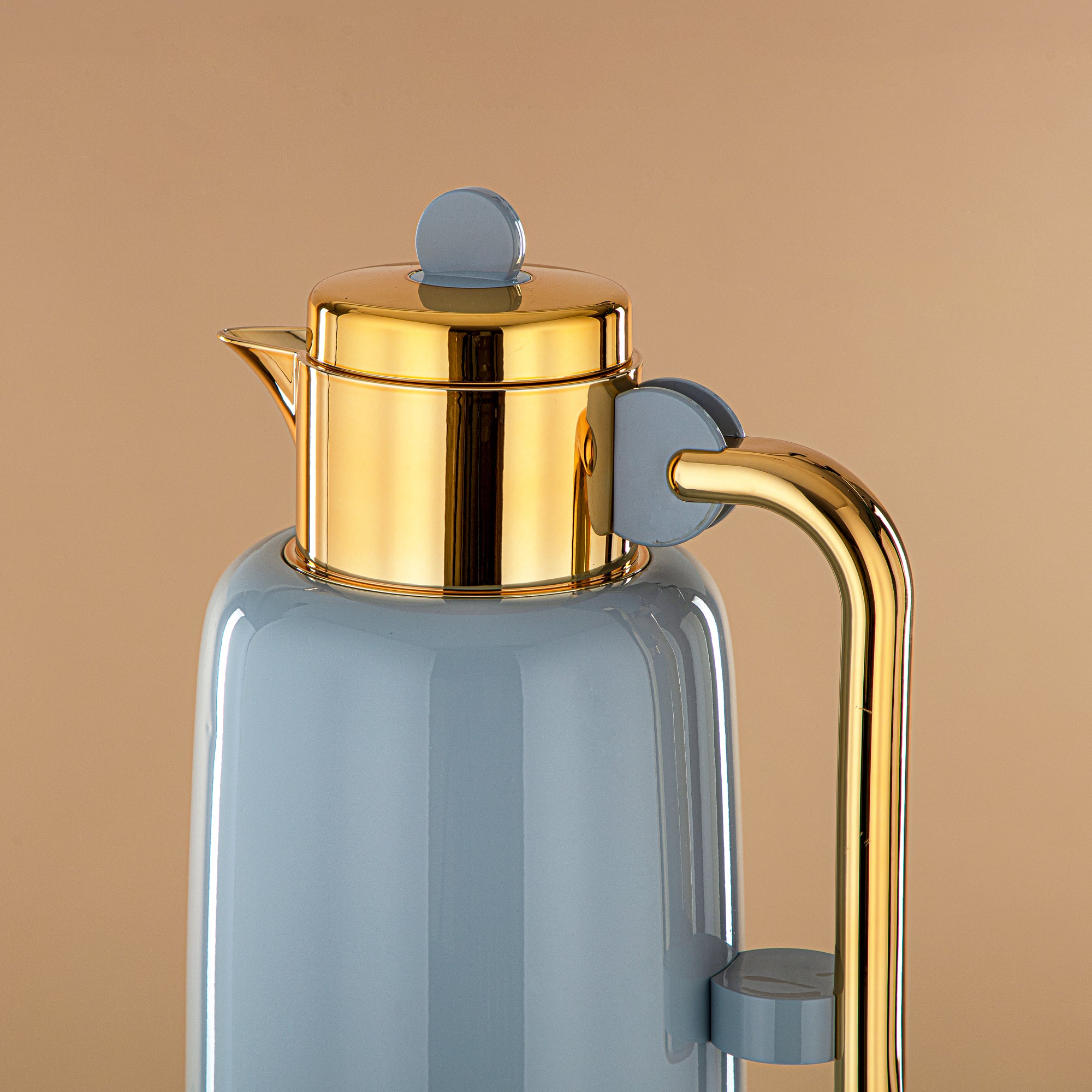 Almarjan Vacuum Flask Set - 0.7L + 1L, Baby Blue & Gold (FG808-070/100 HB/G) - For Serving Tea & Coffee