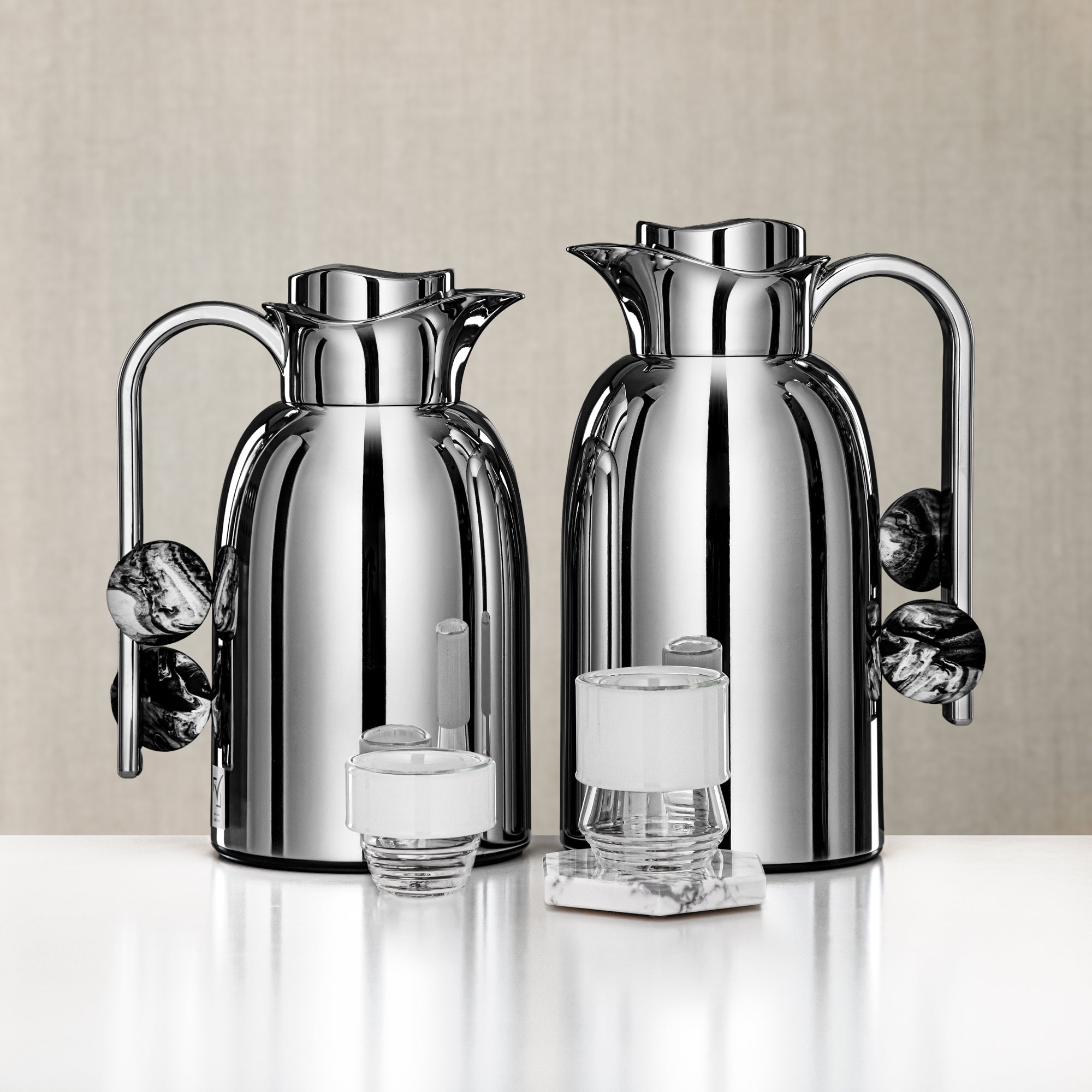 Almarjan Vacuum Flask & Tea Set 20 Pieces Silver Marble