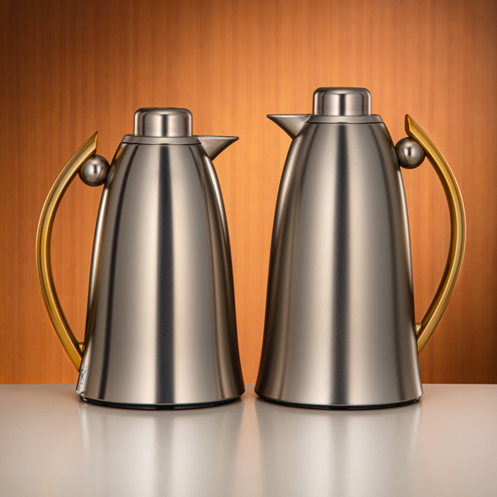 Almarjan Vacuum Flask Set 0.7L & 1L Matt Nickel & Gold