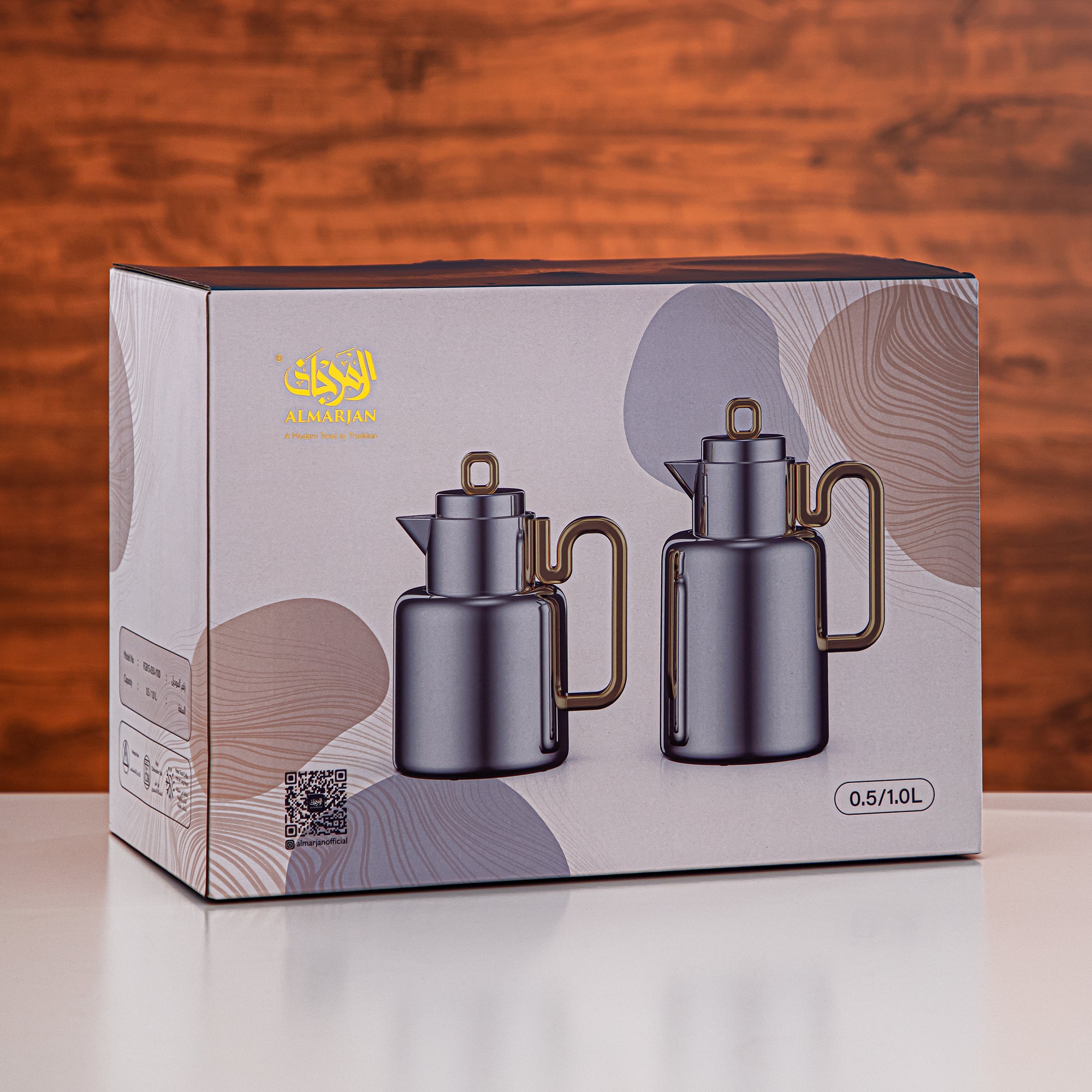 Almarjan Vacuum flask Set 0.5 liter + 1 liter silver & matt gold (FG815-050/100 MC/MG)