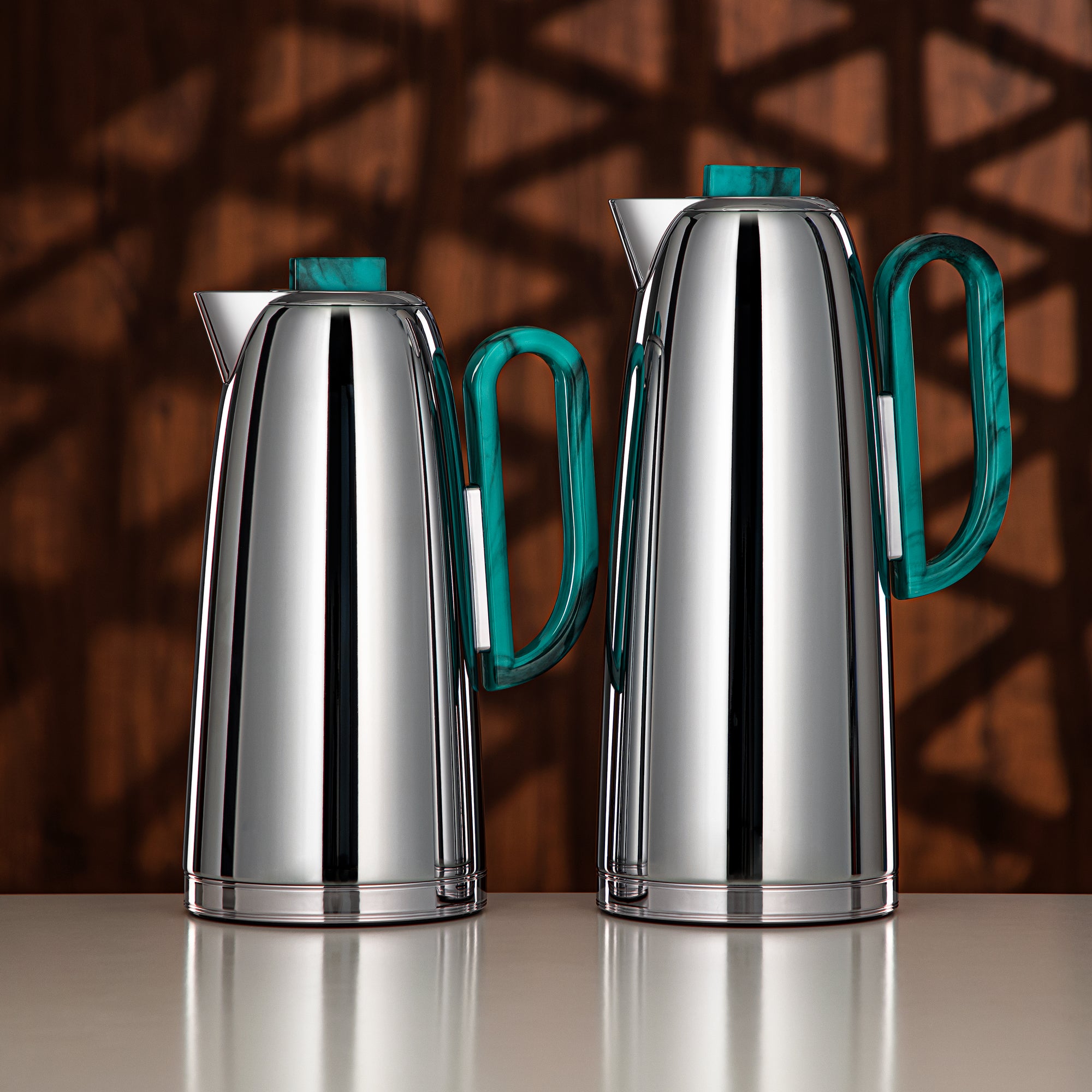 Almarjan Vacuum Flask Set 0.7L & 1L Silver & Green Marble