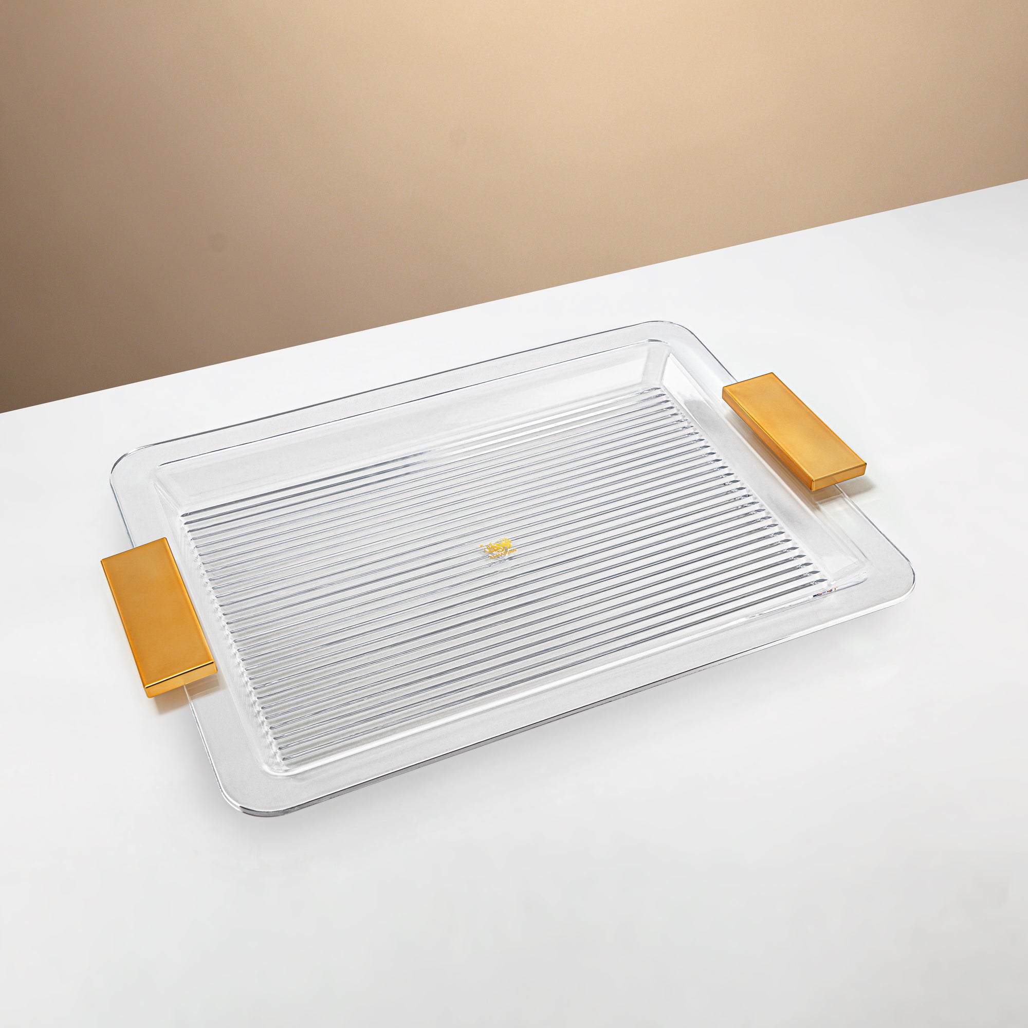 Almarjan Acrylic Tray 50cm Clear with Matt Gold Handles