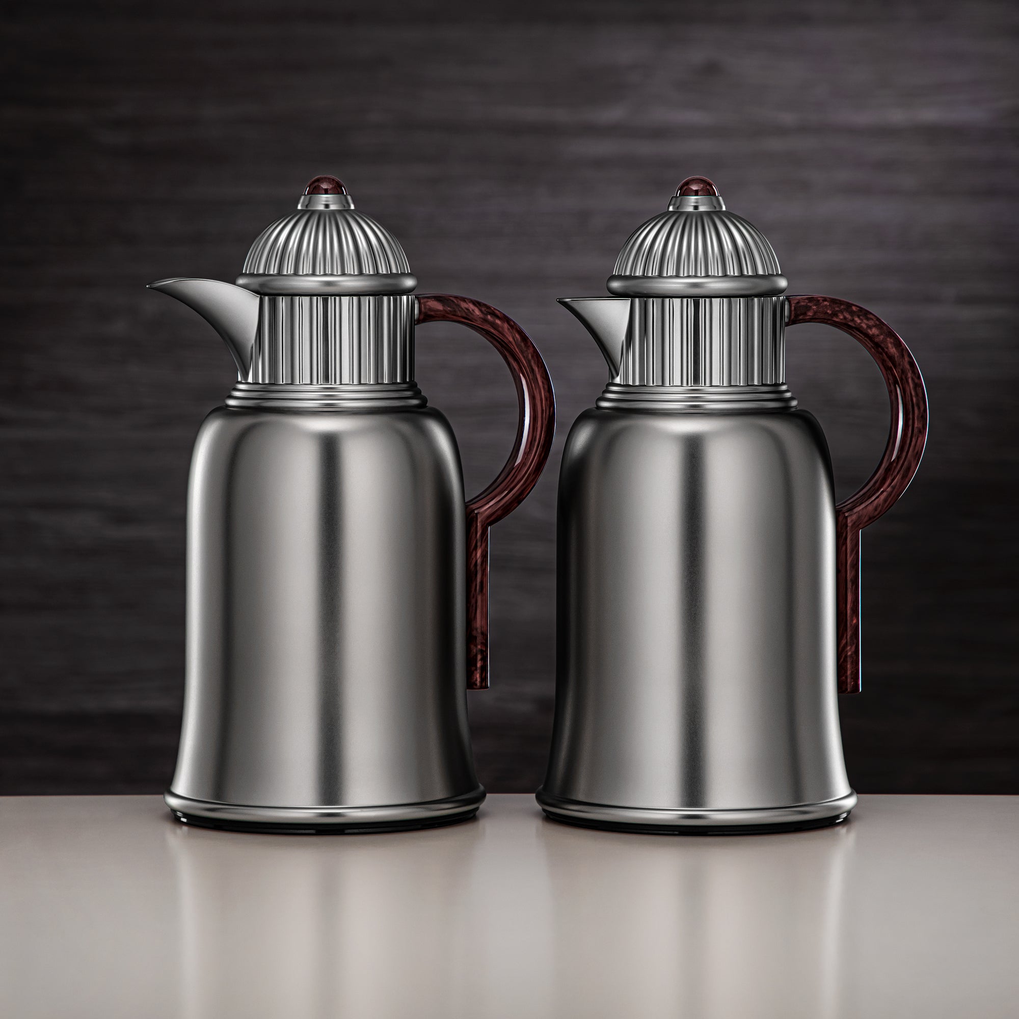 Almarjan Vacuum Flask Set 1L + 1L Matt Nickel & Dark Brown