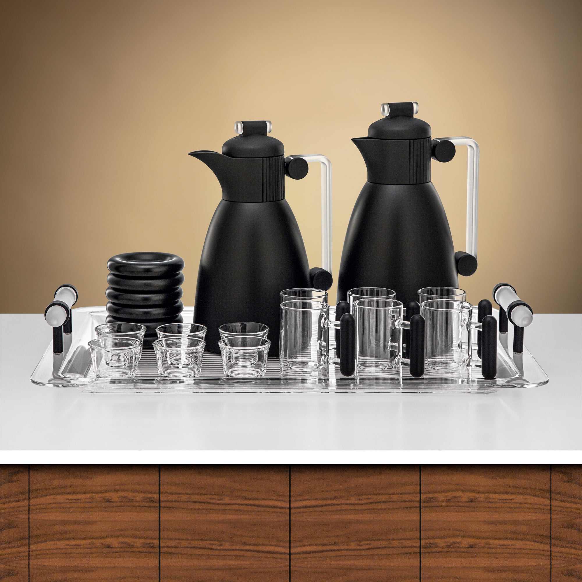 Almarjan Vacuum Flask Set 21 Pieces Matt Black & Frost