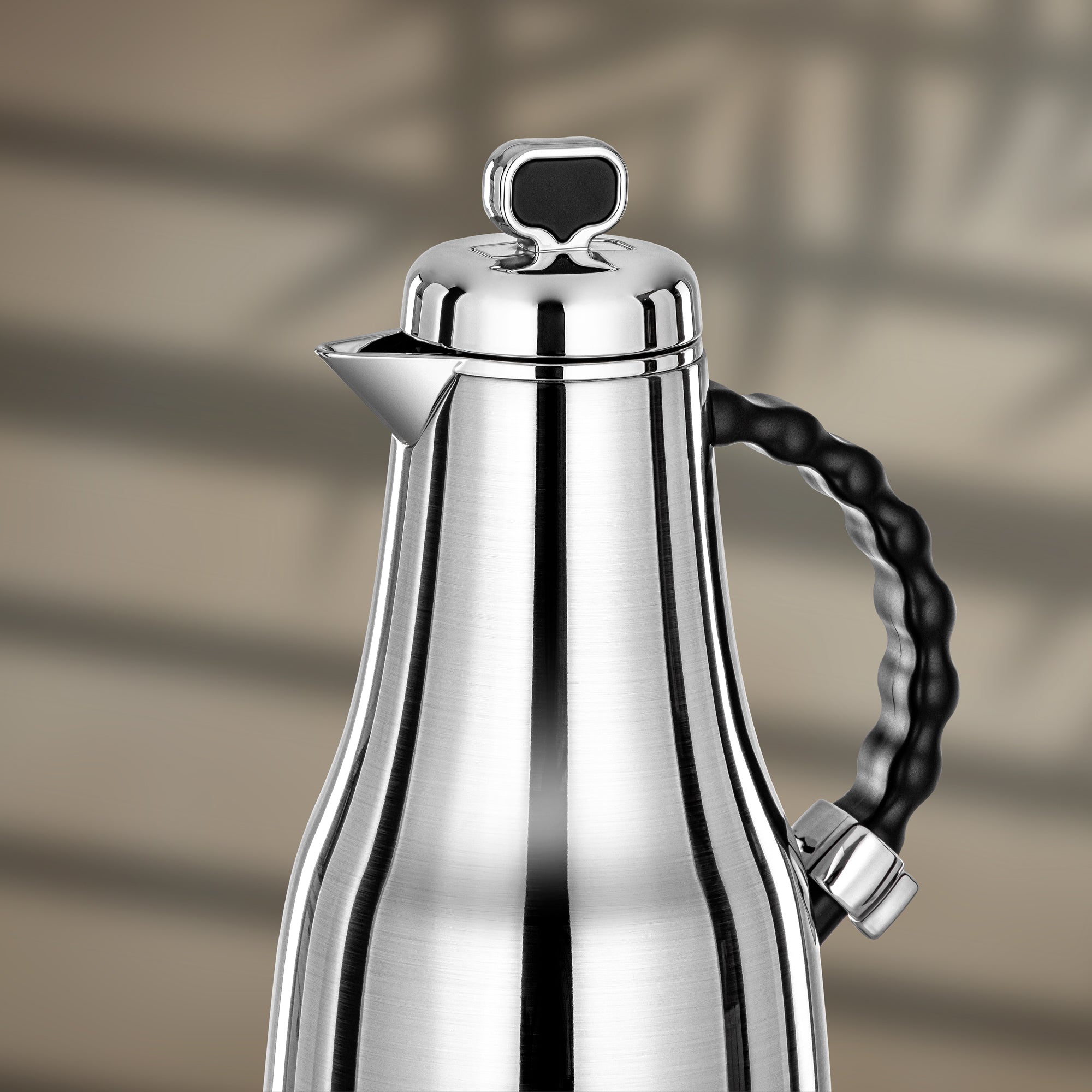 Almarjan 2 Pieces Vacuum Flask Set, Brushed Silver & Black