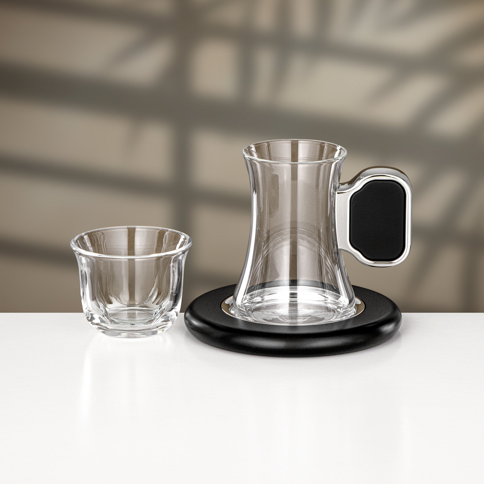 Almarjan 21 Pieces Tea & Coffee Set, Brushed Silver & Black