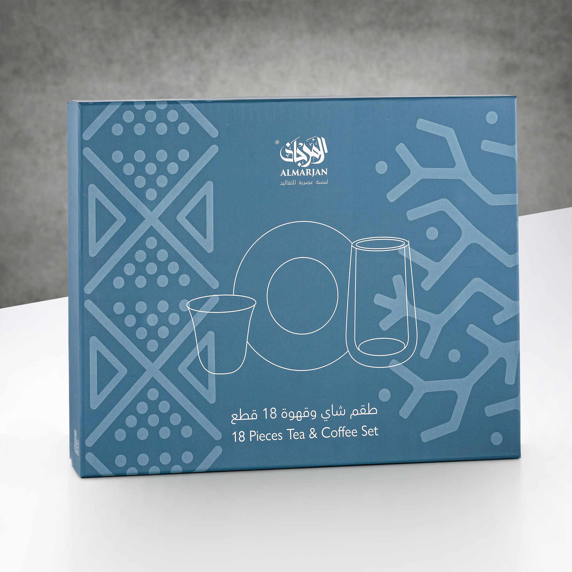 Almarjan Tea & Coffee Glass Set 18 Pieces Clear with Black Geometric Pattern