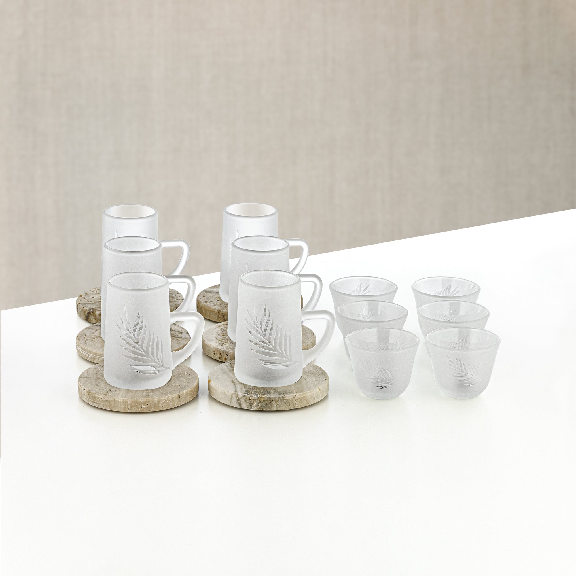 Almarjan Tea Set 18 Pieces Frosted Glass & Travertine