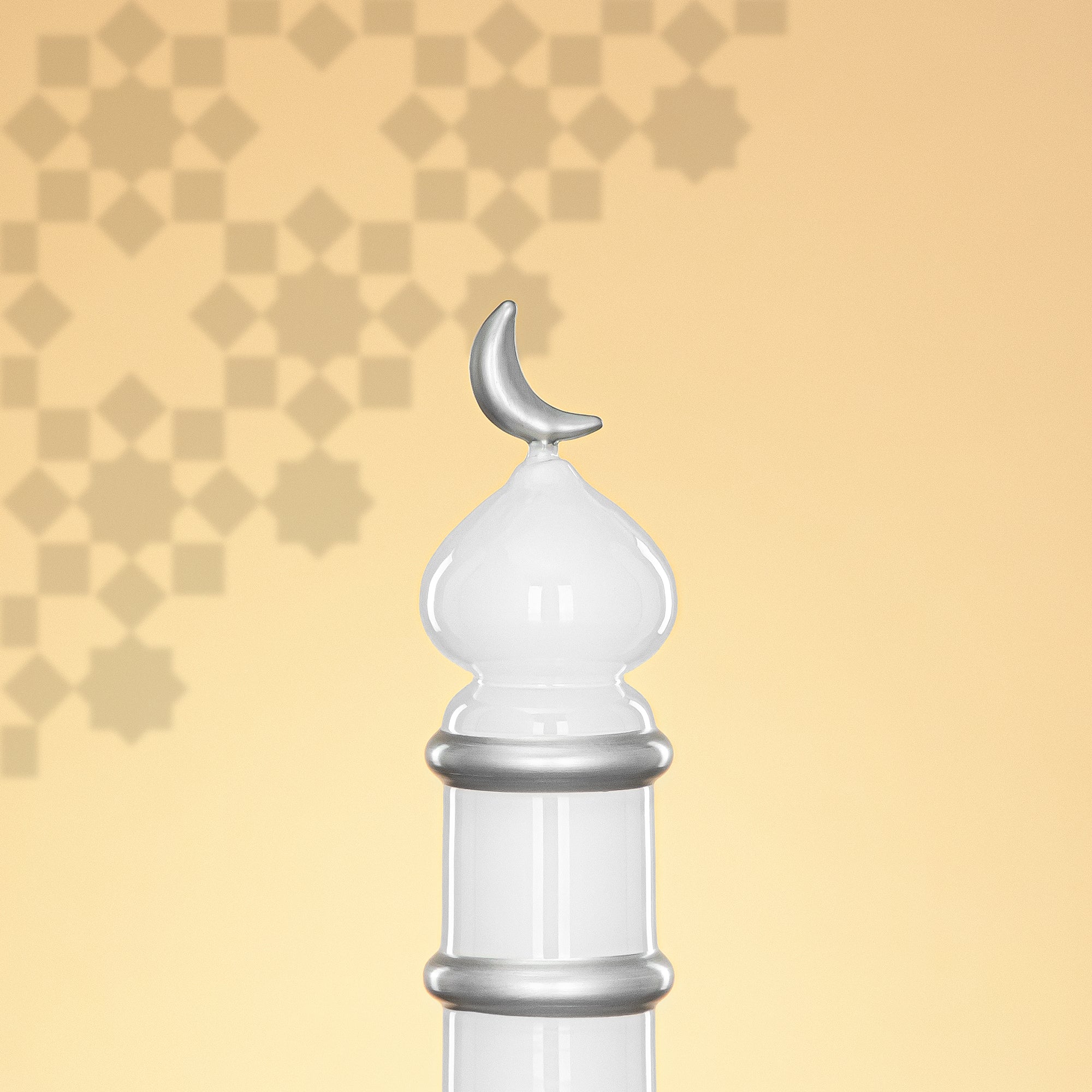 Almarjan Minaret Table Decoration 24cm x 7cm White with Clear Crescent Moon – Noor Al Layali