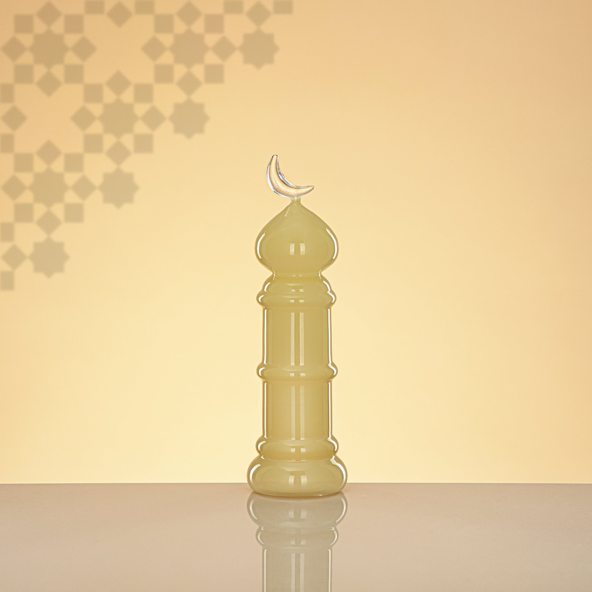 Almarjan Minaret Table Decoration 24cm x 7cm Ivory with Clear Crescent Moon – Noor Al Layali