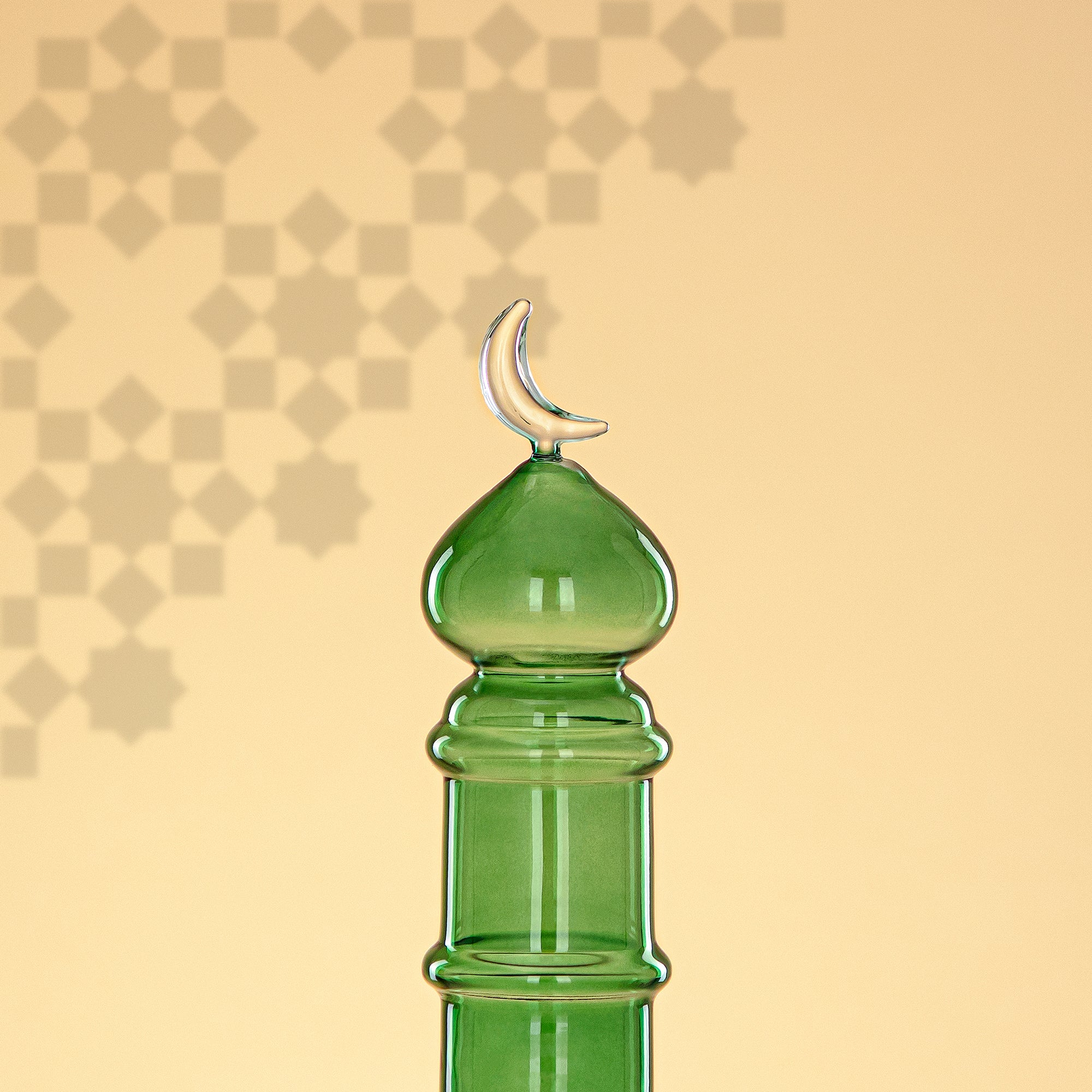 Almarjan Minaret Table Decoration 24cm x 7cm Transparent Green with Clear Crescent Moon – Noor Al Layali