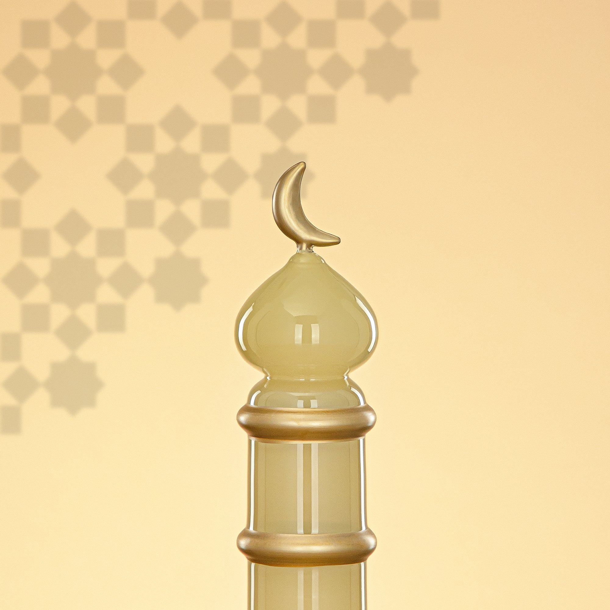 Almarjan Minaret Table Decoration 24cm x 7cm Ivory with Golden Lines & Crescent Moon – Noor Al Layali
