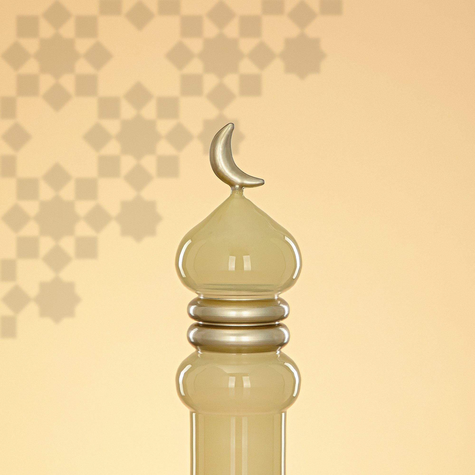 Almarjan Minaret Table Decoration 24cm x 8cm Ivory with Golden Lines & Crescent Moon – Noor Al Layali