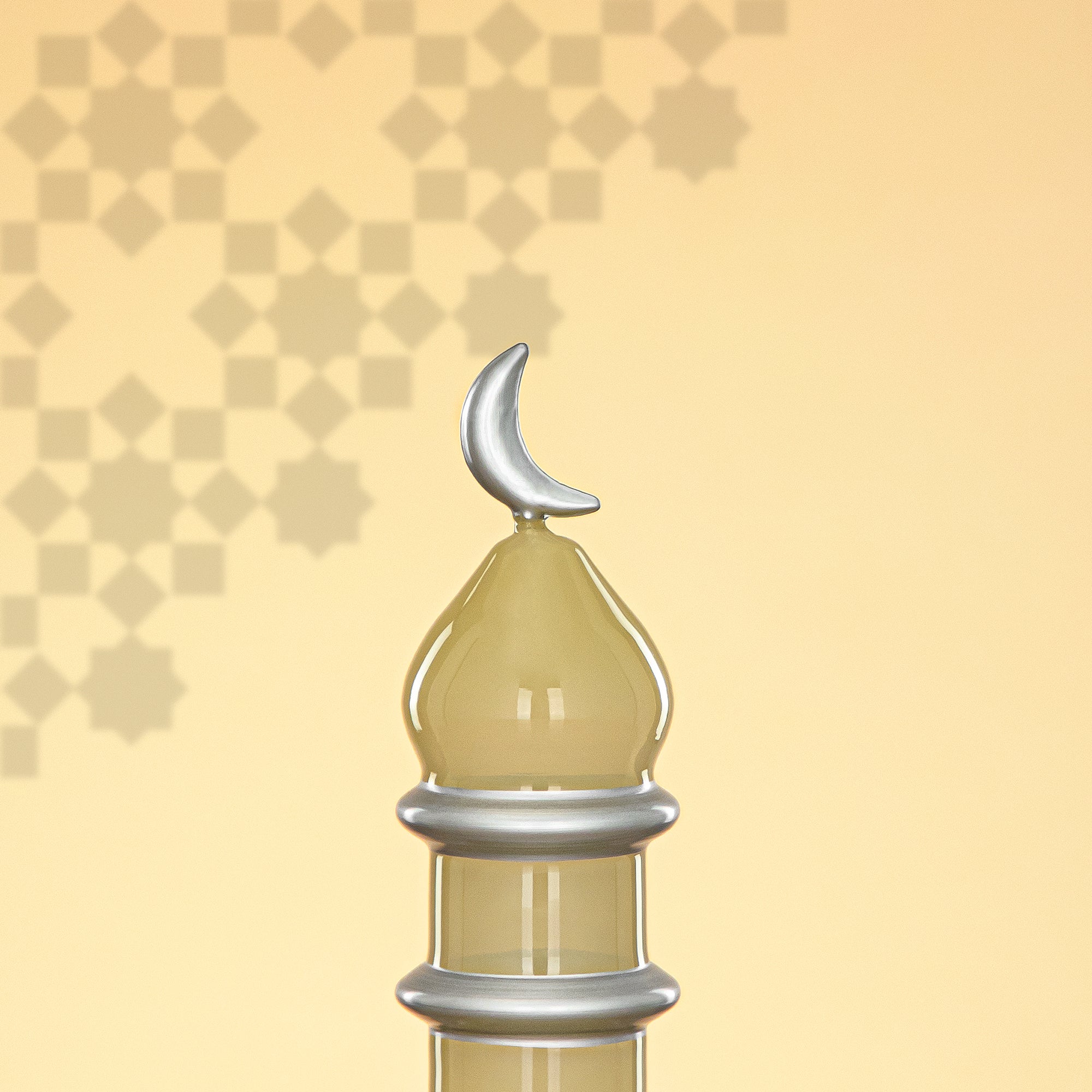 Almarjan Minaret Table Decoration 16.5cm x 6cm Ivory with Silver Lines & Crescent Moon – Noor Al Layali