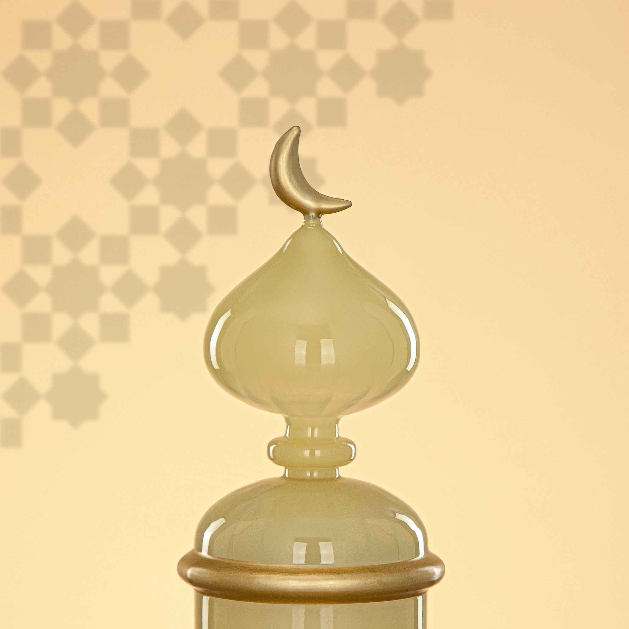 Almarjan Minaret Table Decoration 22cm x 10cm Ivory with Silver Lines & Crescent Moon – Noor Al Layali