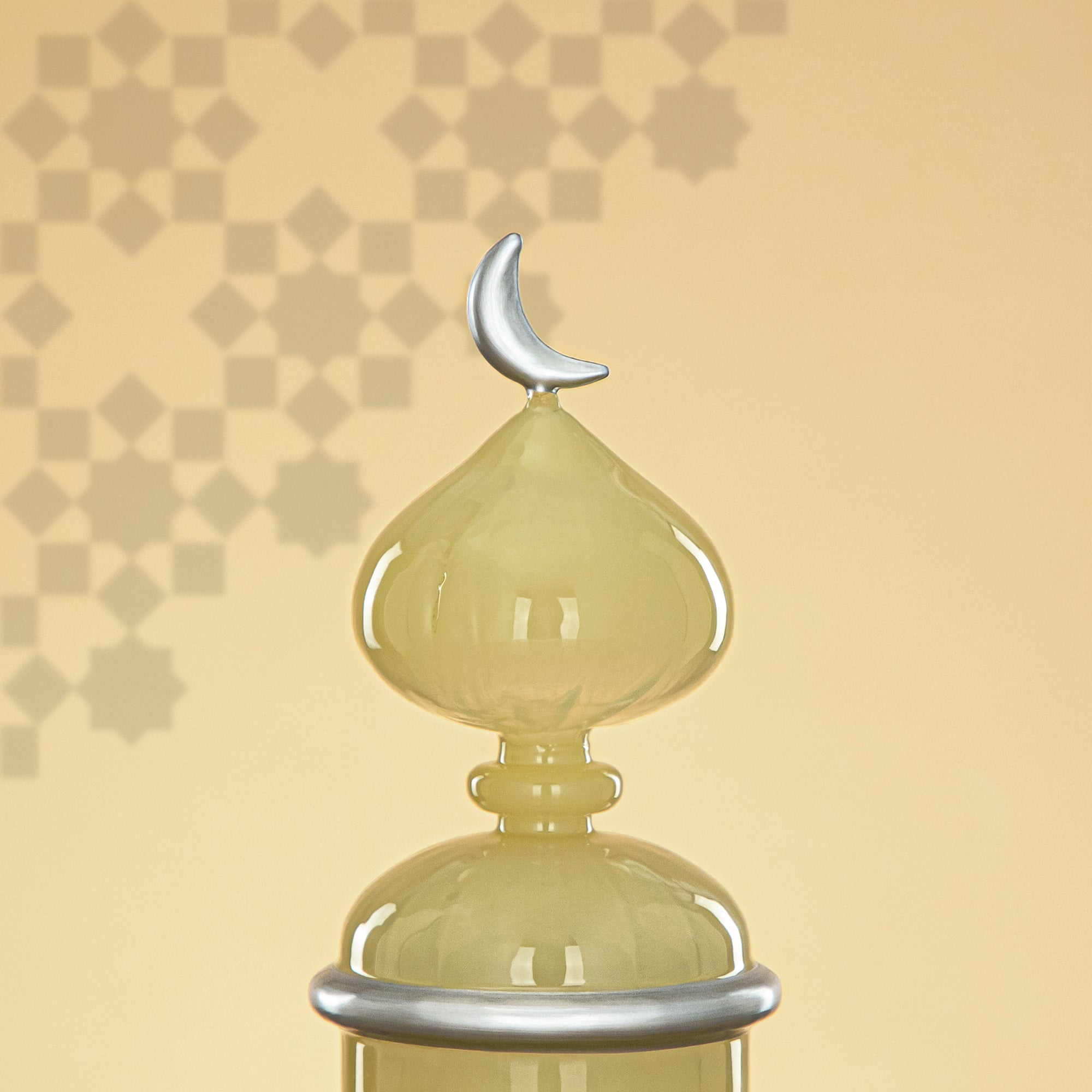 Almarjan Minaret Table Decoration 22cm x 10cm Ivory with Silver Lines & Crescent Moon – Noor Al Layali