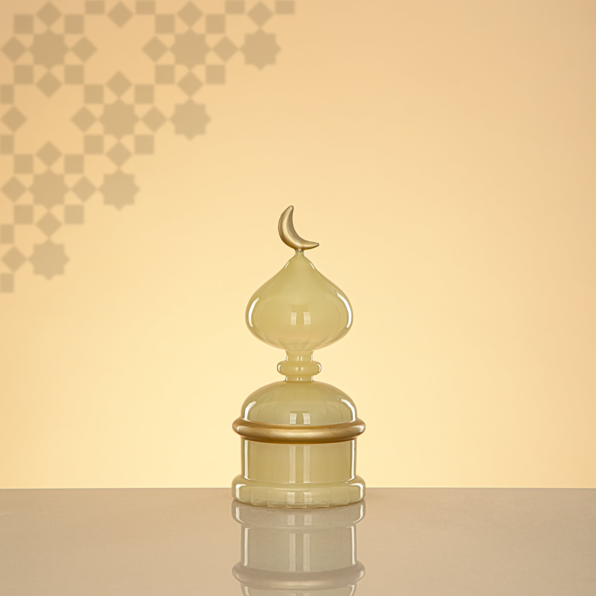 Almarjan Minaret Table Decoration 22cm x 10cm Ivory with Silver Lines & Crescent Moon – Noor Al Layali