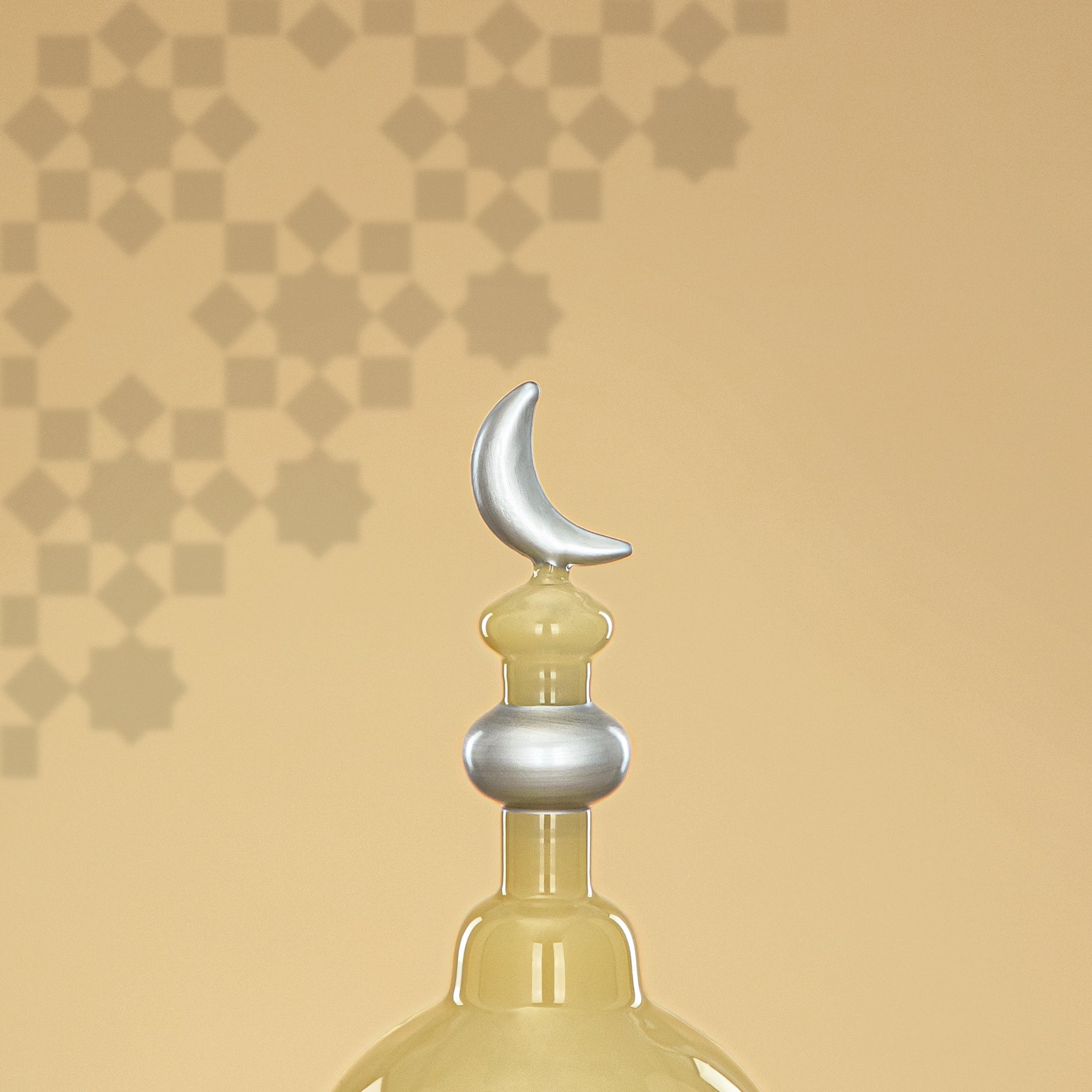 Almarjan Minaret Table Decoration 17cm x 9cm Ivory with Silver Lines & Crescent Moon – Noor Al Layali