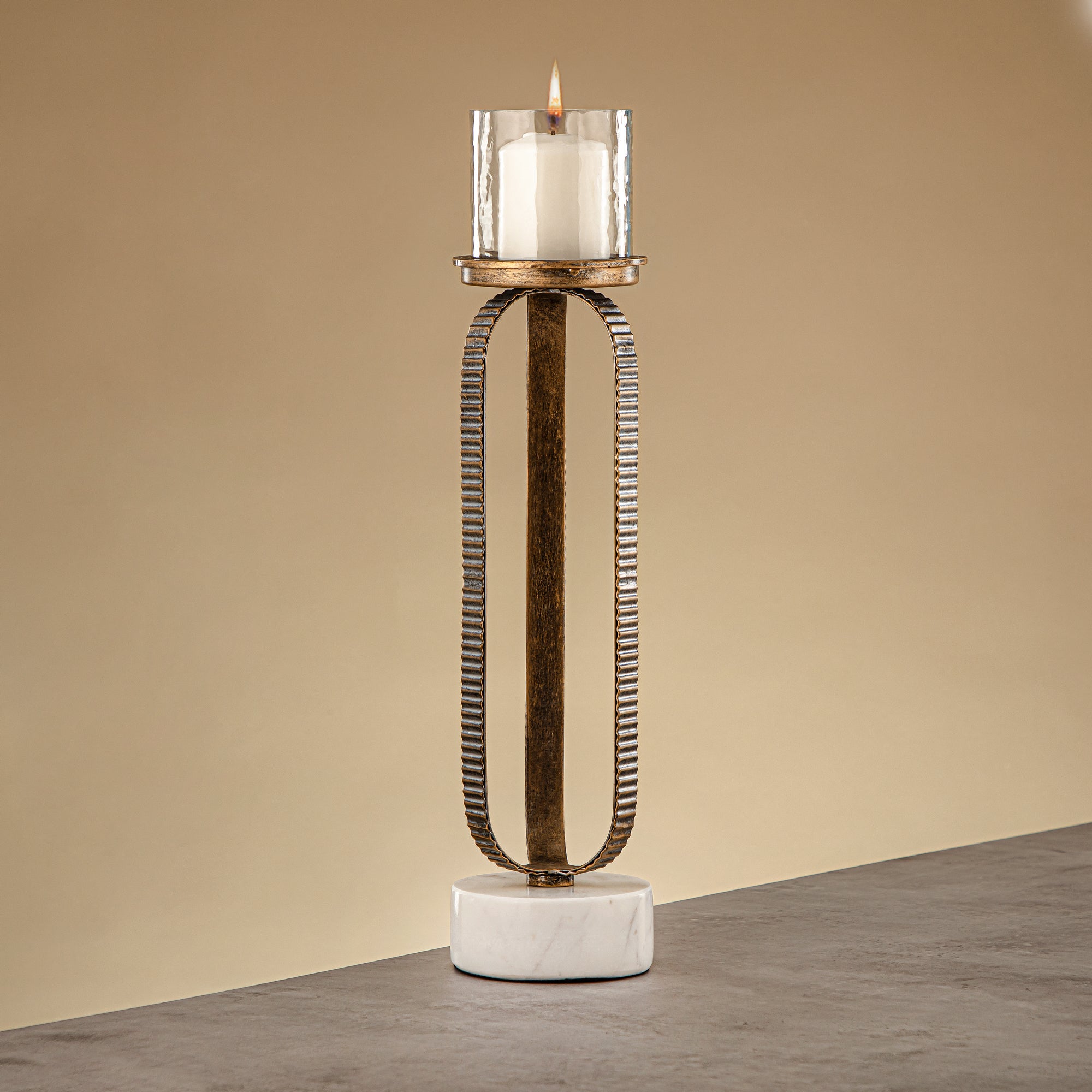 Almarjan Pillar Candle Holder 44cm Champagne Gold