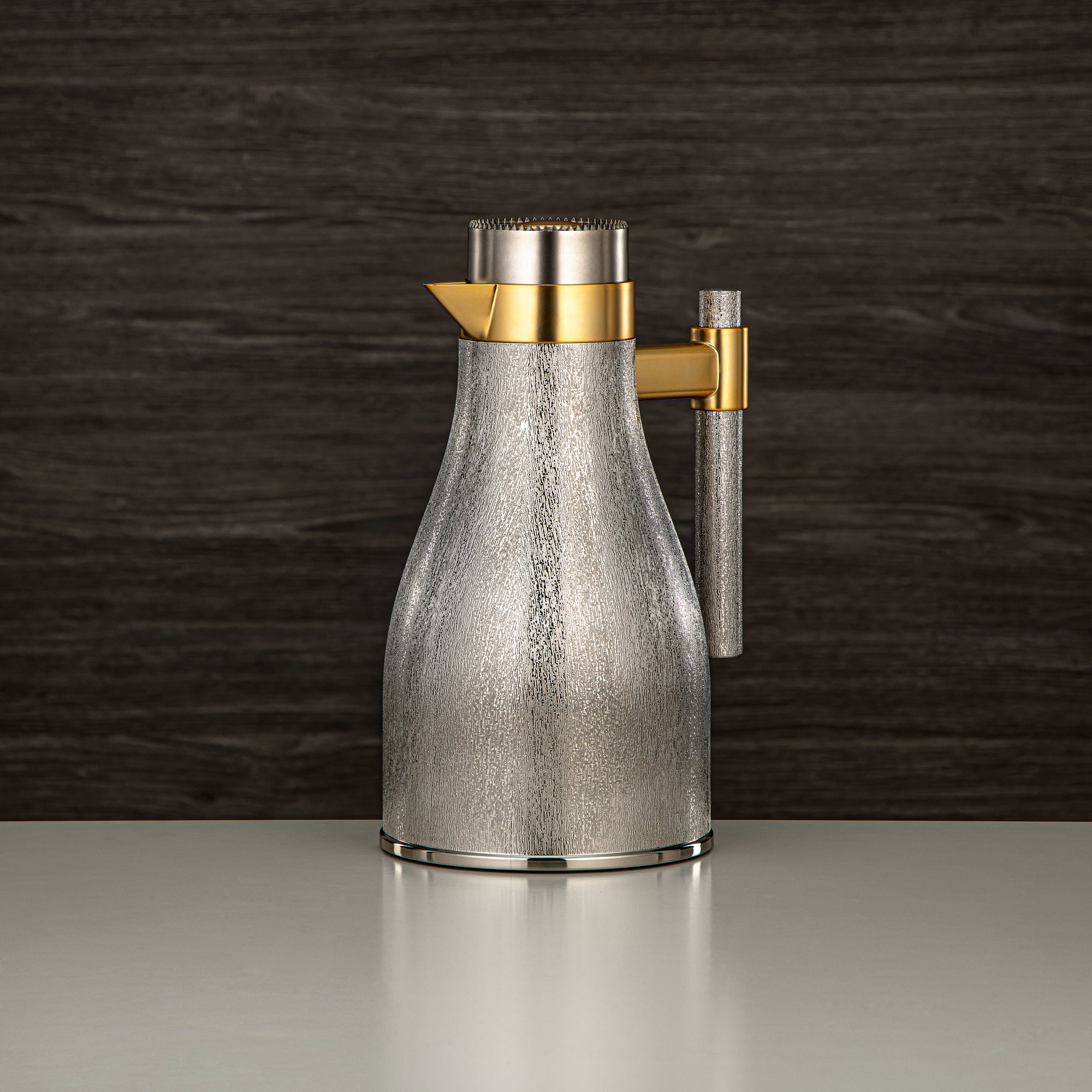 Almarjan Vacuum Flask Set ABS Push Button 1L + 1L Matt Nickel & Matt Gold (GOK-N-MN-MG) - Elegant Serving