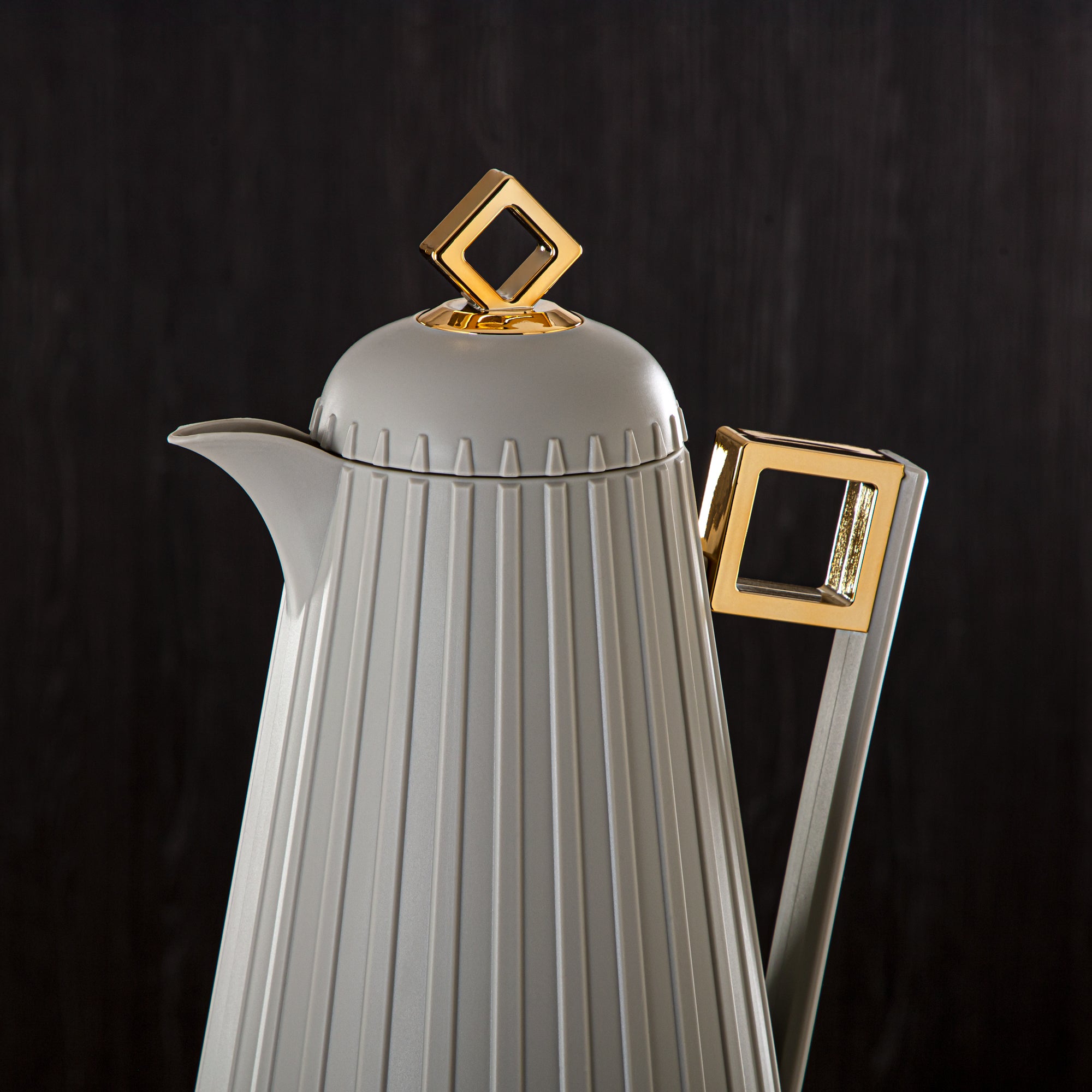 Almarjan Vacuum Flask Set Plastic, Soft Grey & Gold 0.7L + 1L (GT117-070/100 SG/G) - For Serving Coffee & Tea