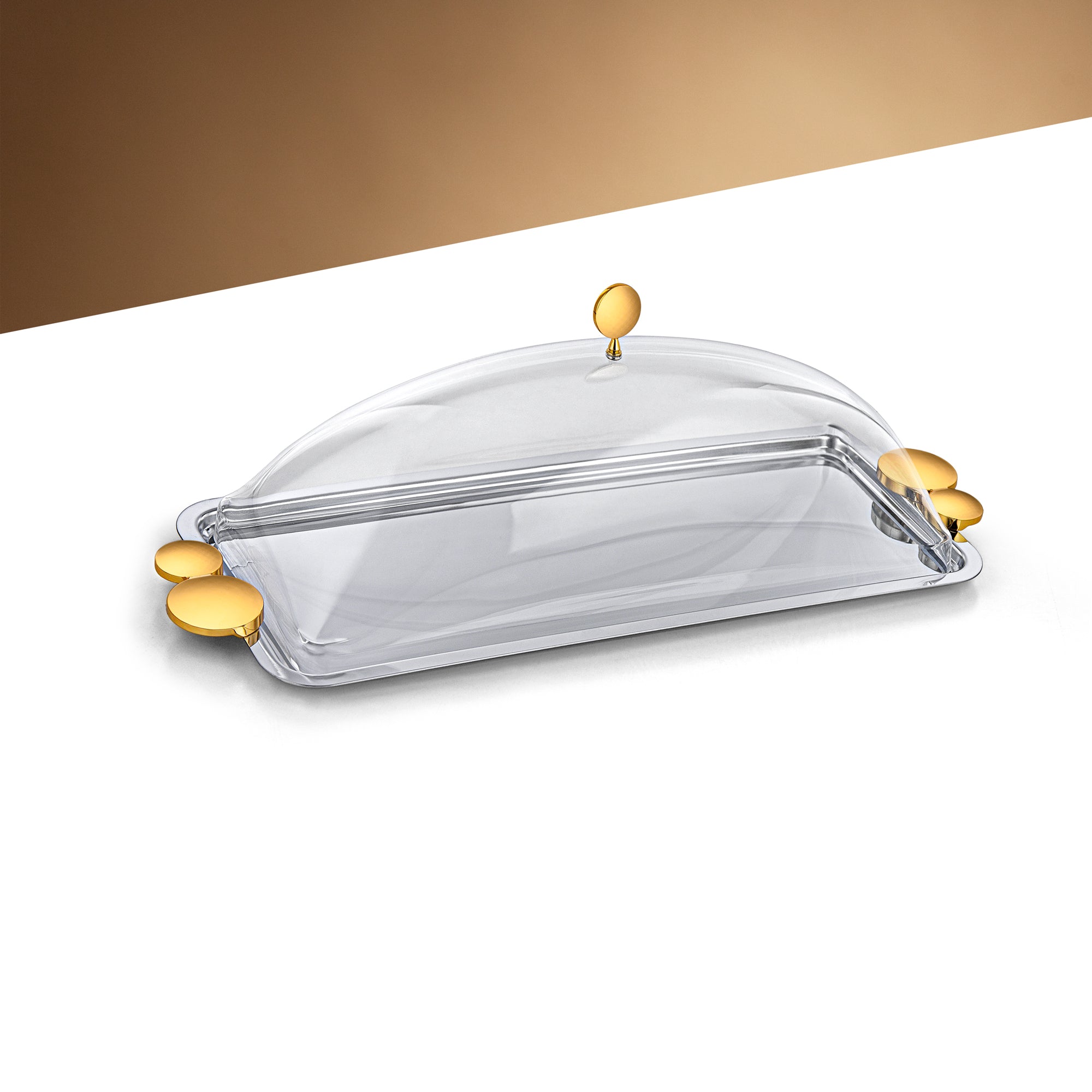 Almarjan 45 CM Serving Tray With Acrylic Cover Shiny Silver & Gold - HT2506031