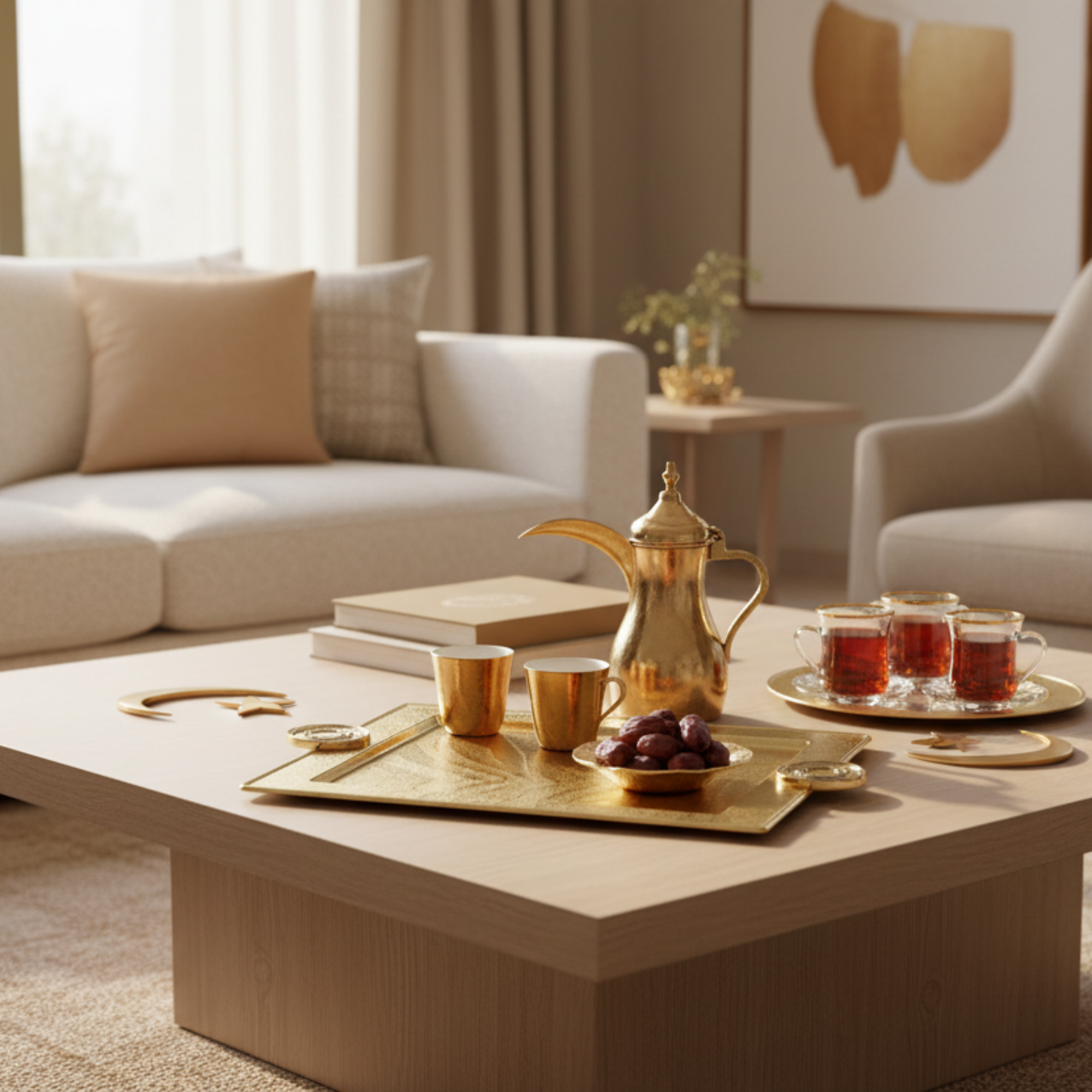 Almarjan Serving Tray 59 cm Brass Crackle