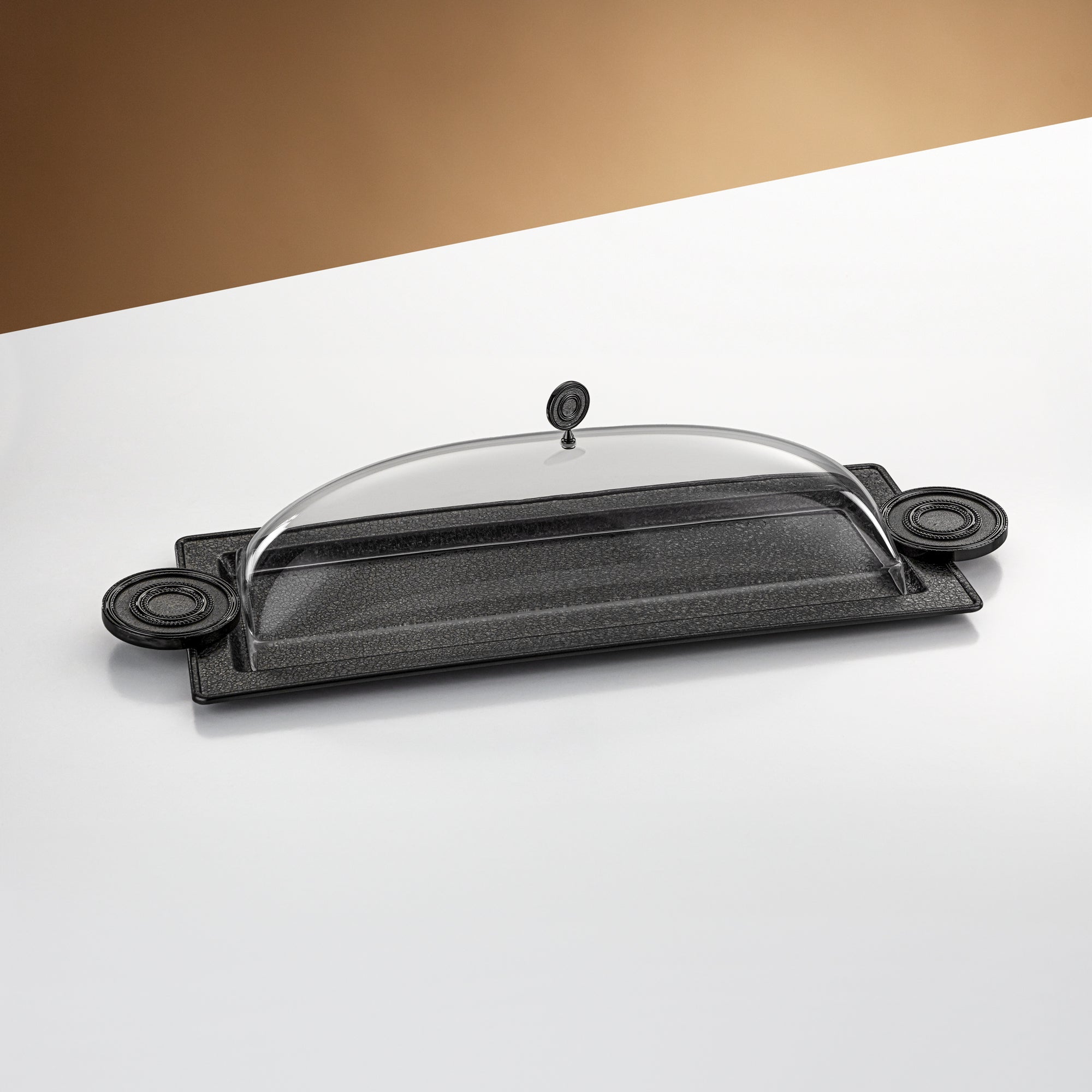 صينية تقديم المرجان مع غطاء 56 سم أسود بتصميم متشقق