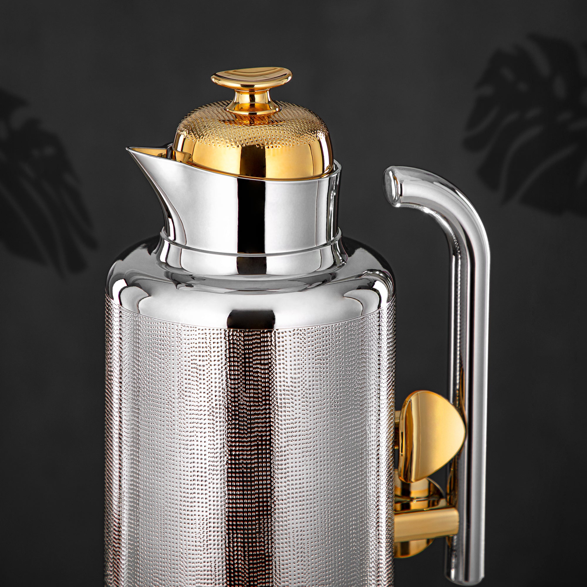 Almarjan Vacuum Flask Set, ABS, Push Button, 1L + 1L, Silver & Gold (IZ-SG) - Modern Elegance