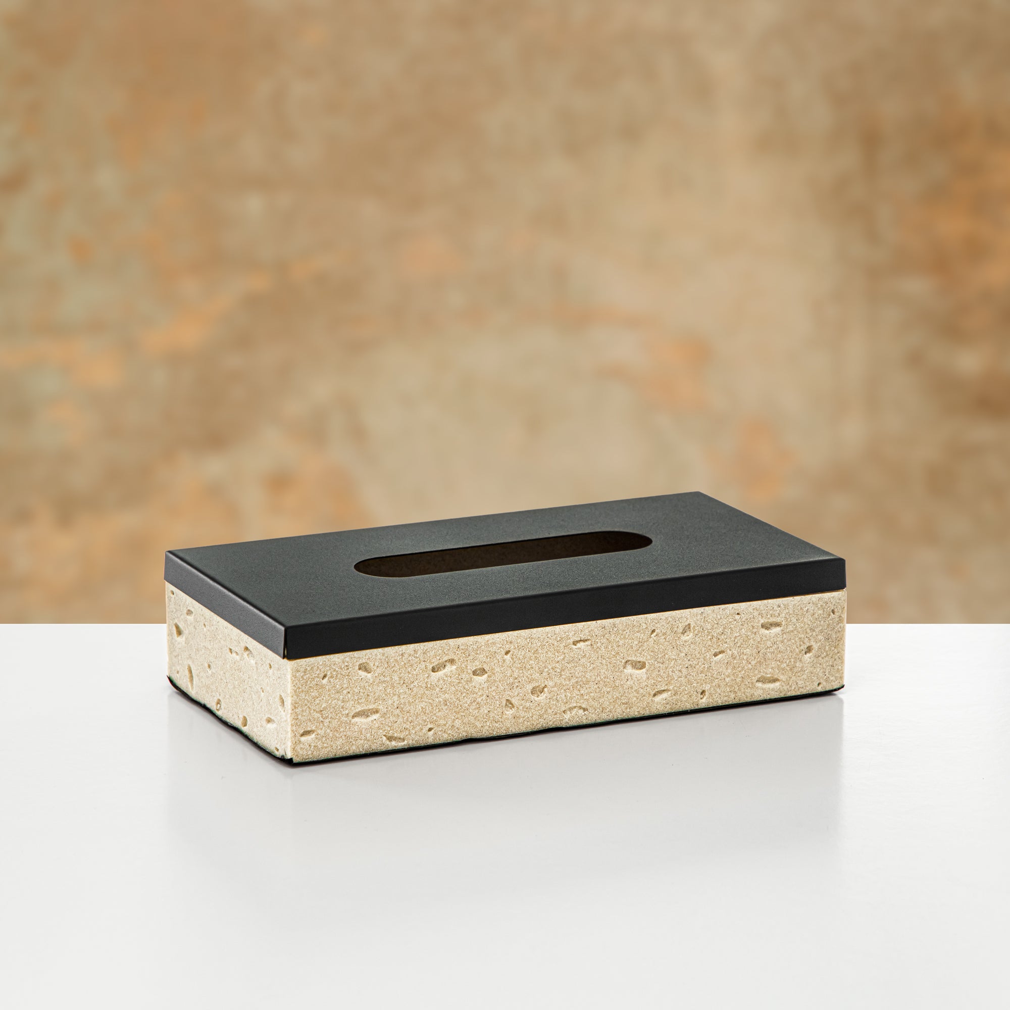 Almarjan Tissue Box Travertine & Black