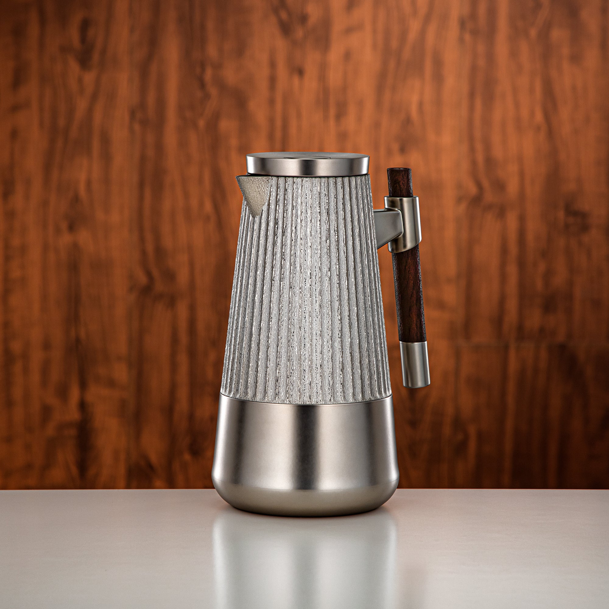 Almarjan Vacuum Flask Set 1L + 1L Matt Nickel & Matt Dark Wood