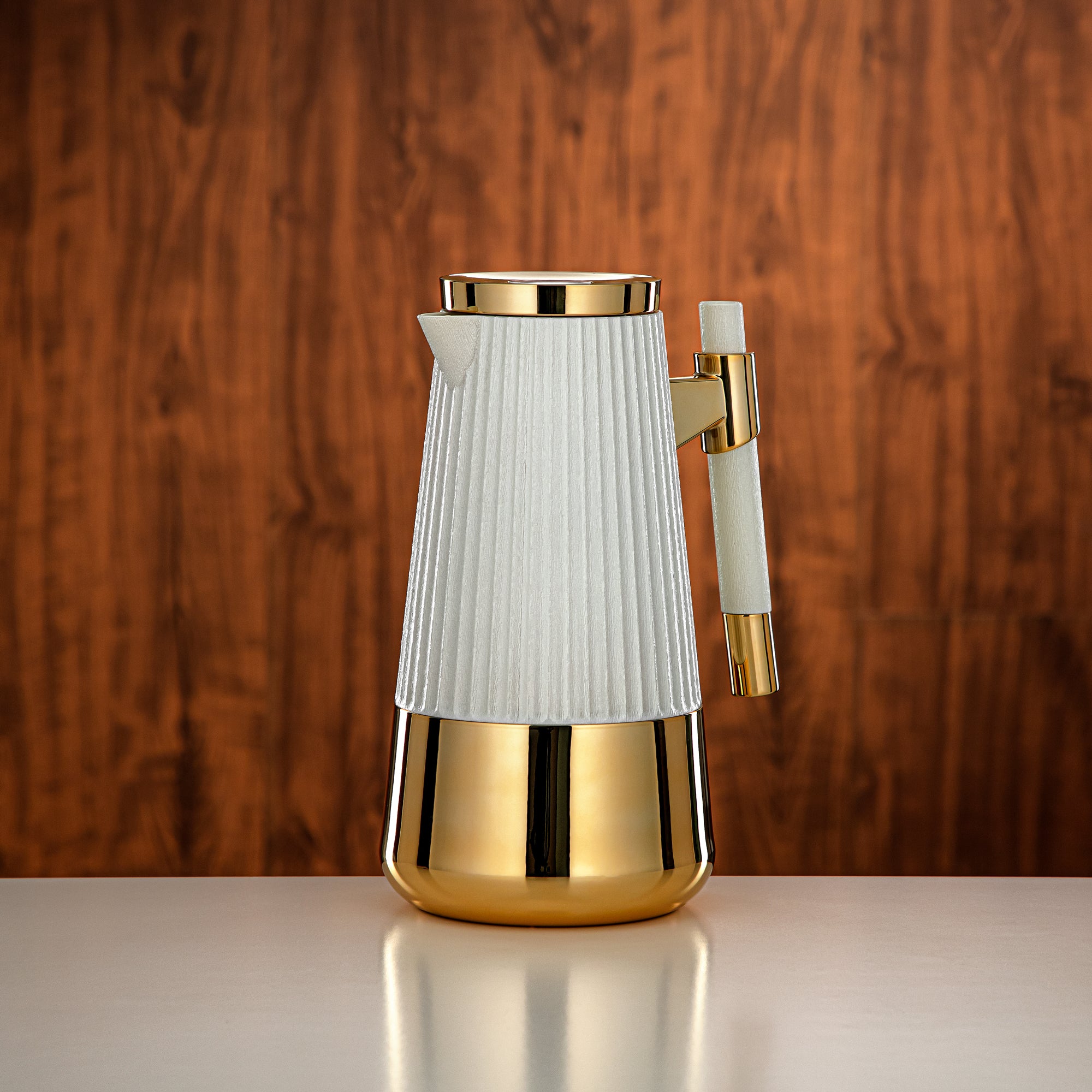 Almarjan Vacuum Flask Set 1L + 1L Pearl White & Gold