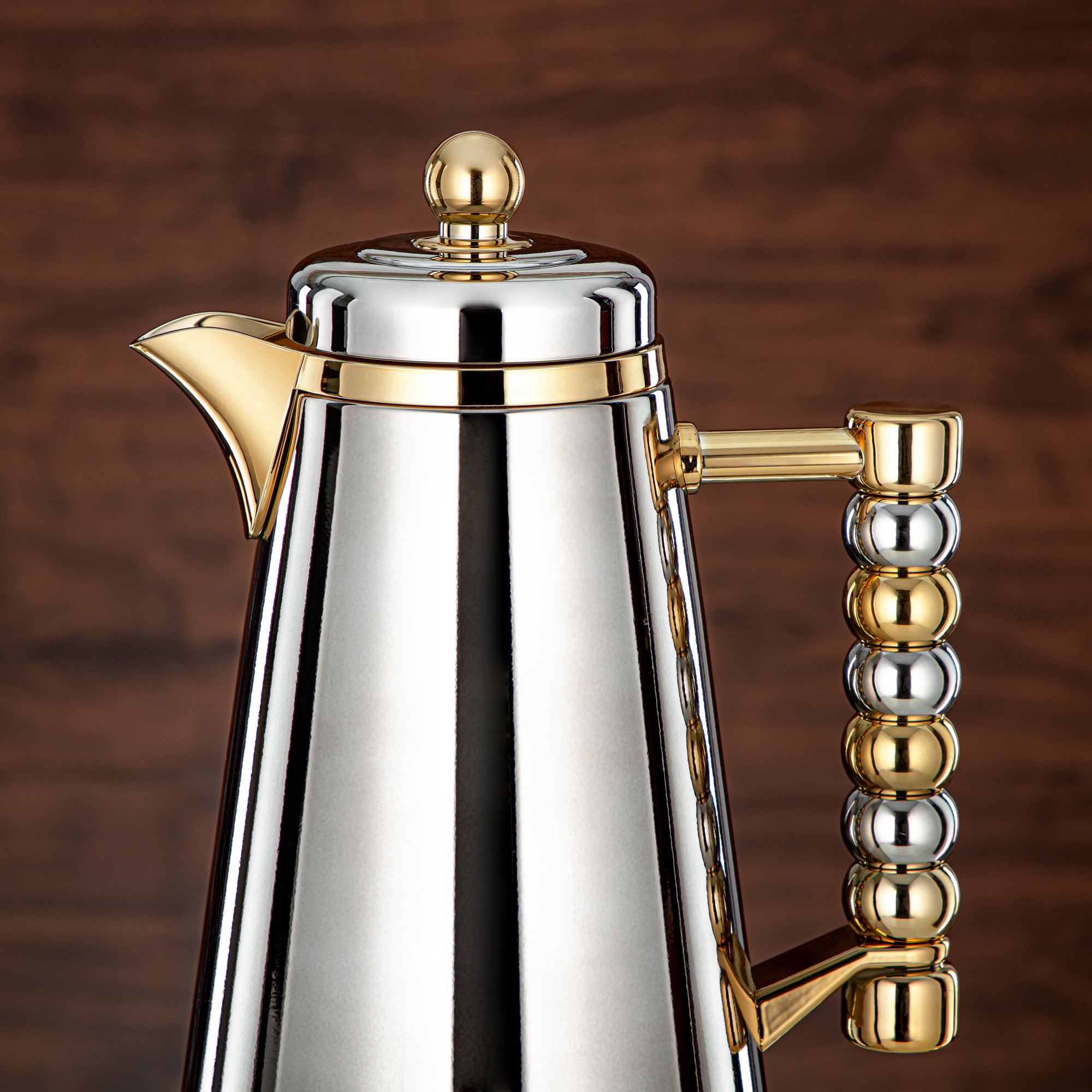 Almarjan Vacuum Flask Set Push Button 1L + 1L Silver & Gold (SJ42-CG) - Tea & Coffee Flask