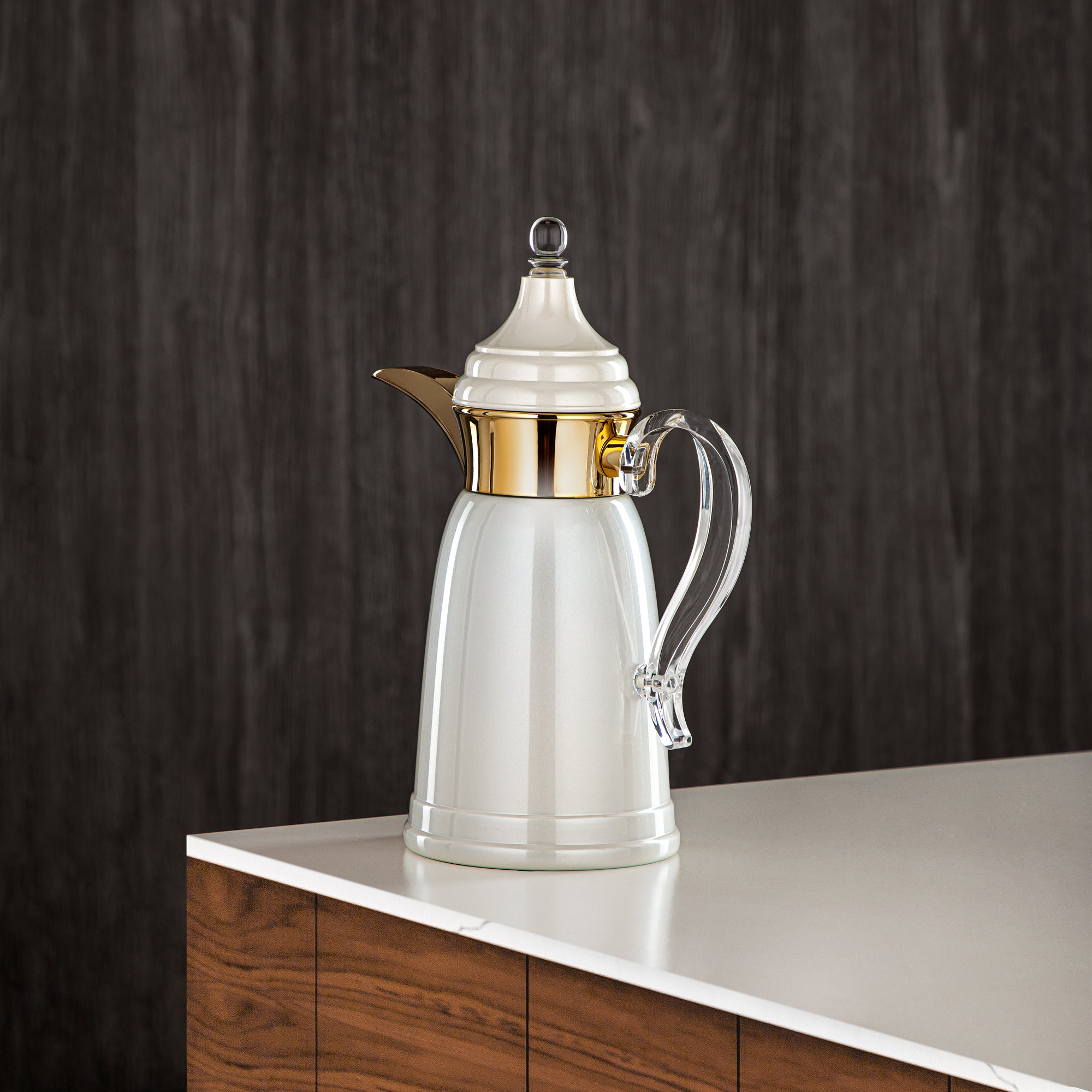 المرقجان 600 مل زجاجة جدار مزدوج من ستانلس ستيل أبيض لؤلؤي وذهبي - SM-2E02-060 PW/G